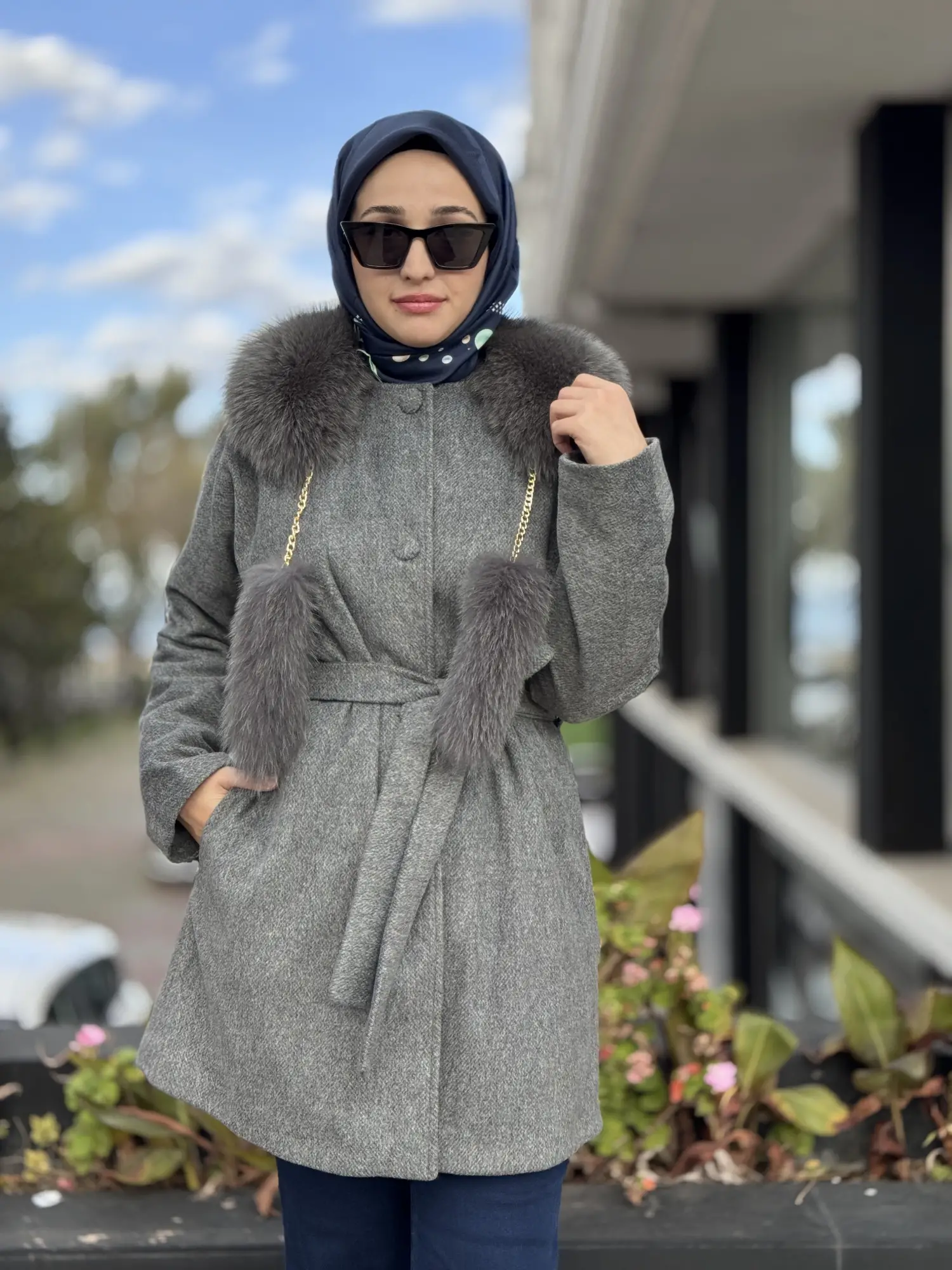 Qupra Seyyar Kürk Yakalı Kaşe Kaban WAC91010