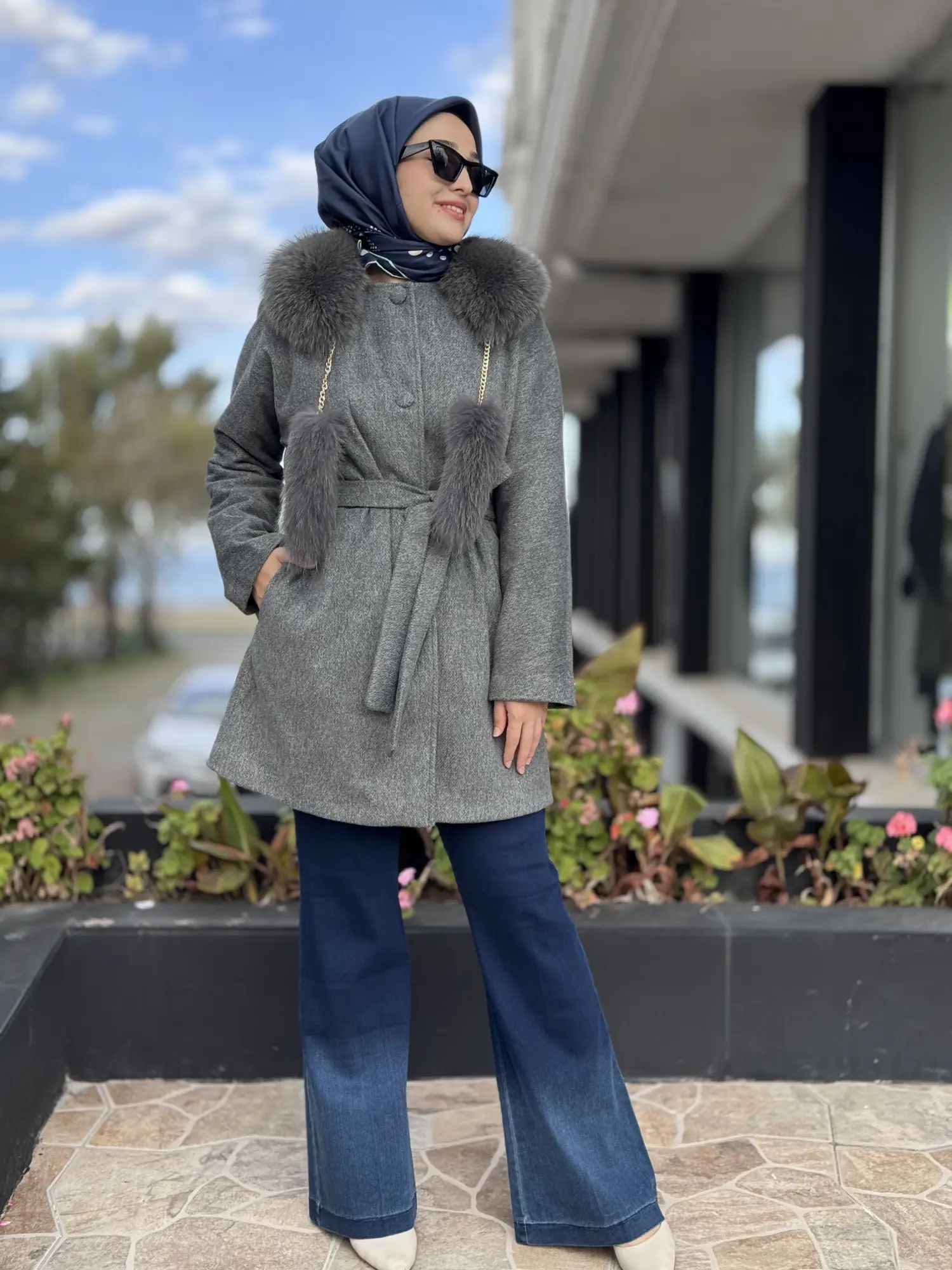 Qupra Seyyar Kürk Yakalı Kaşe Kaban WAC91010