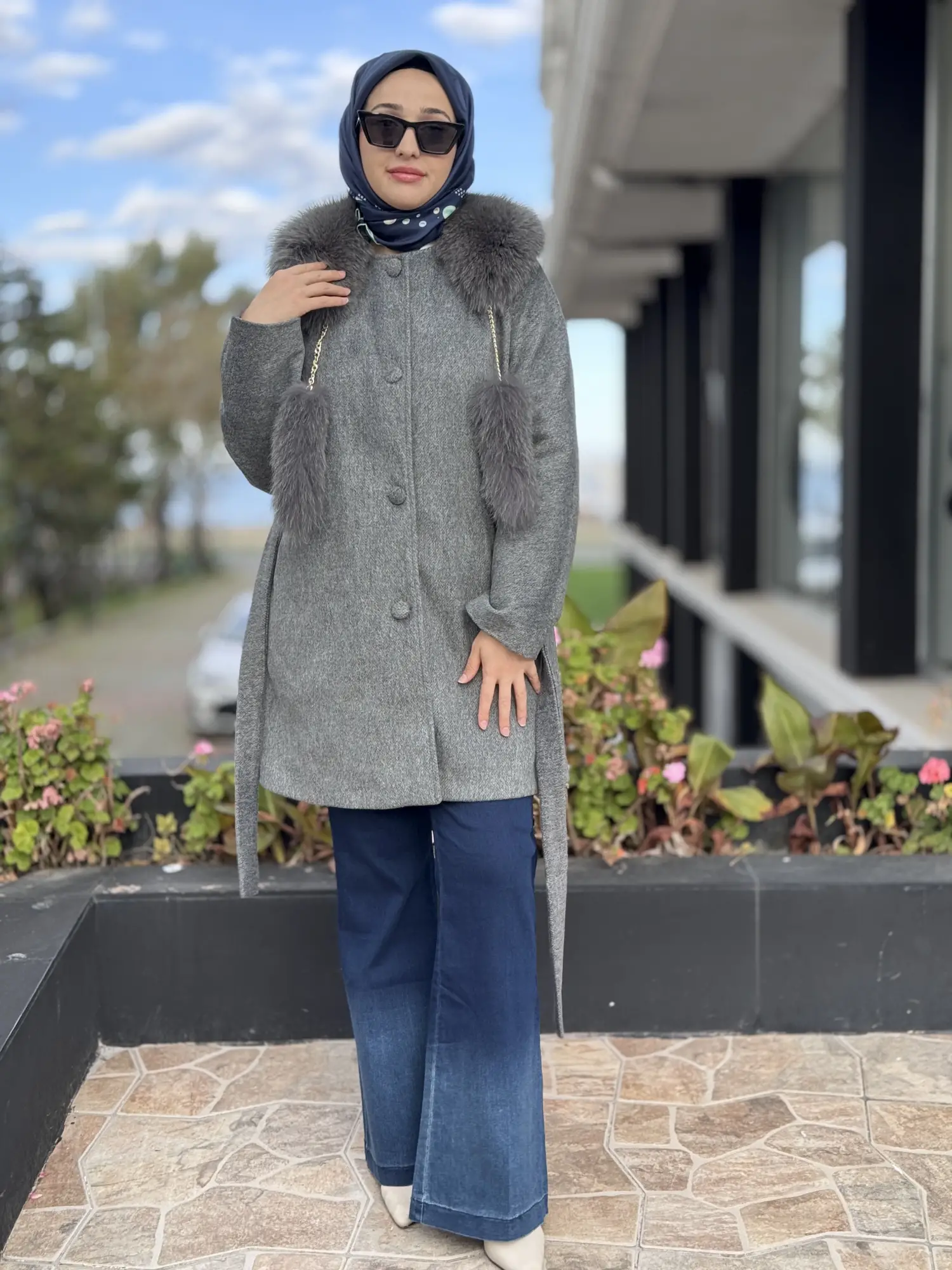 Qupra Seyyar Kürk Yakalı Kaşe Kaban WAC91010