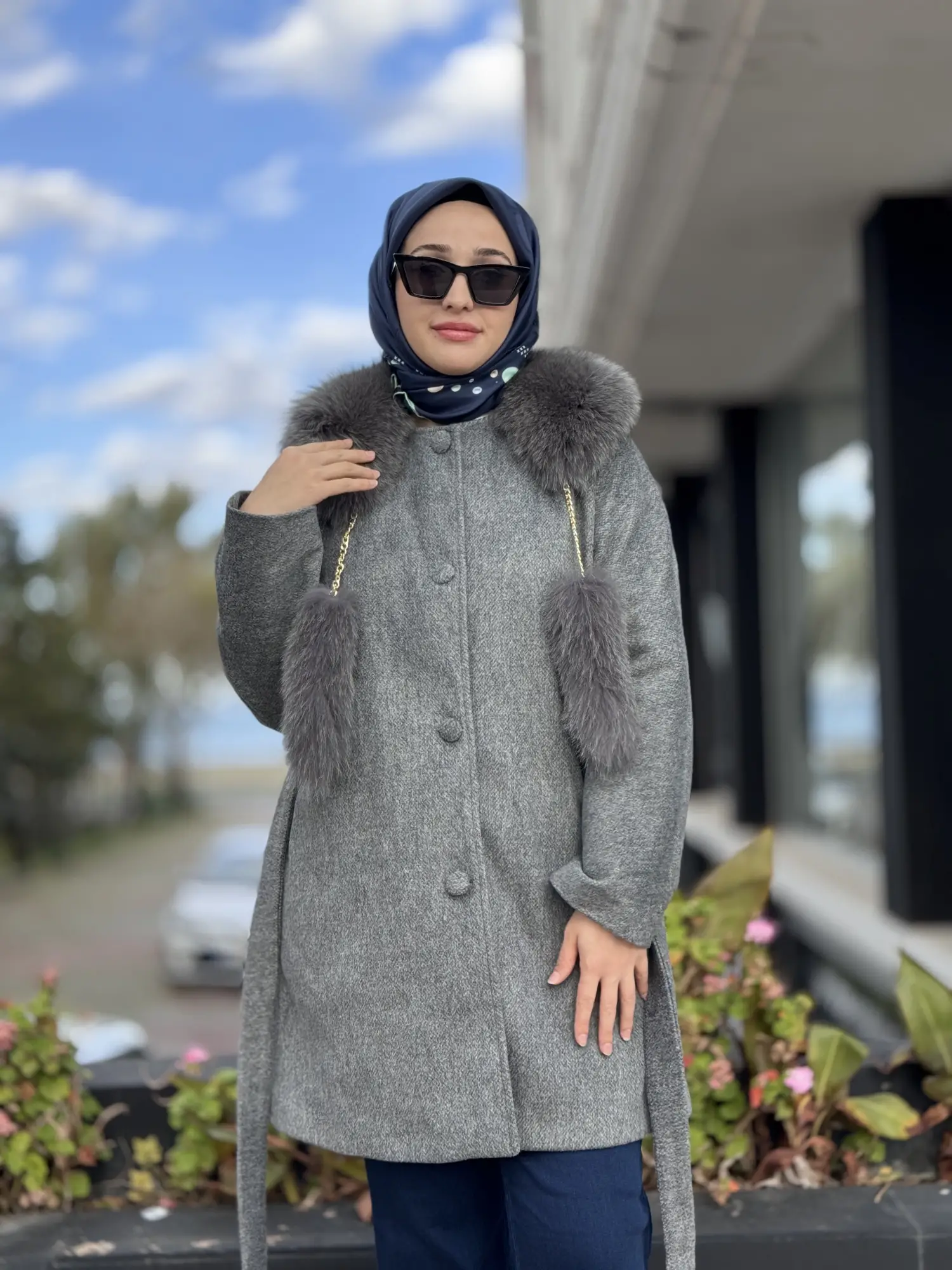 Qupra Seyyar Kürk Yakalı Kaşe Kaban WAC91010