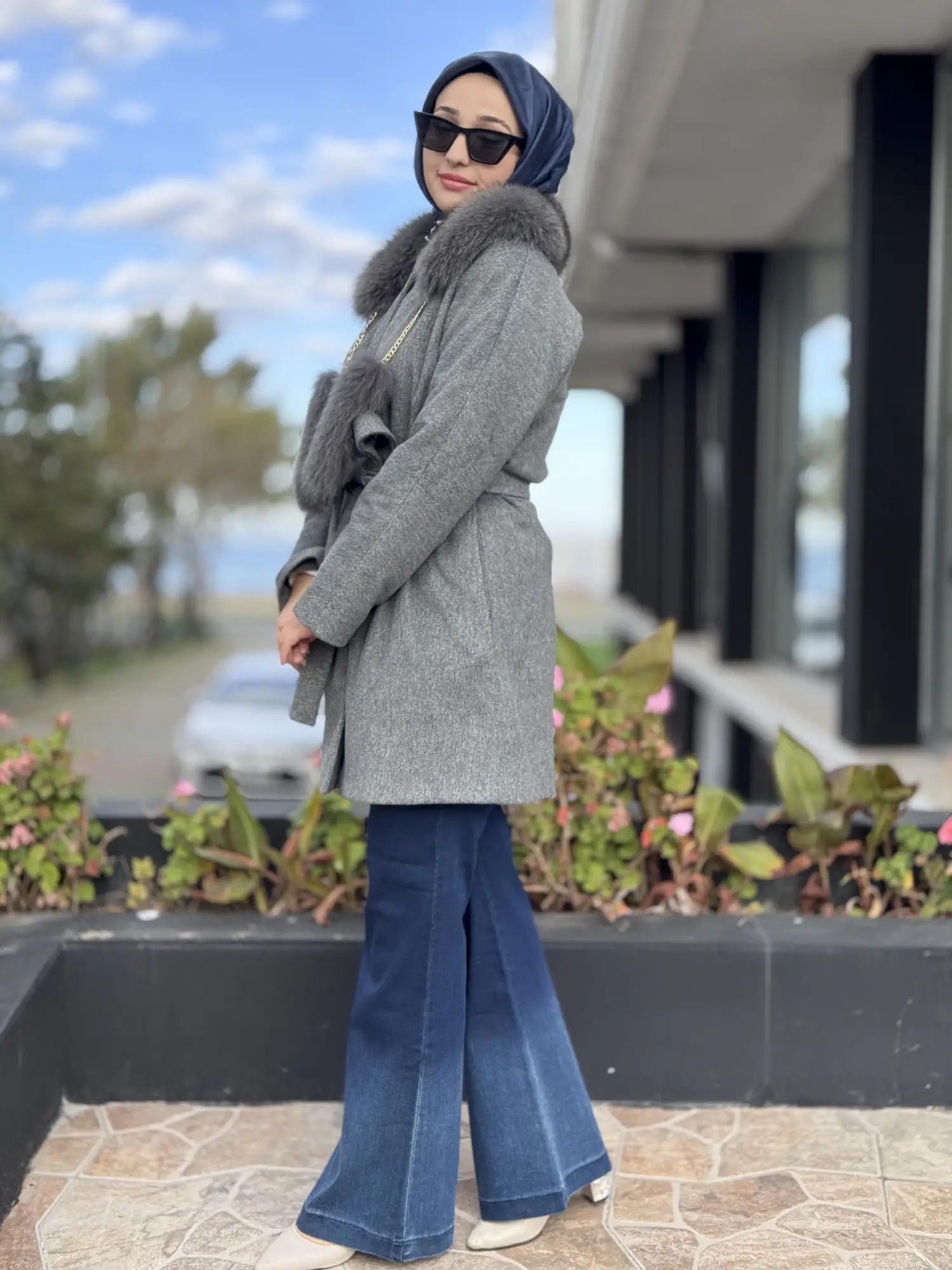 Qupra Seyyar Kürk Yakalı Kaşe Kaban WAC91010