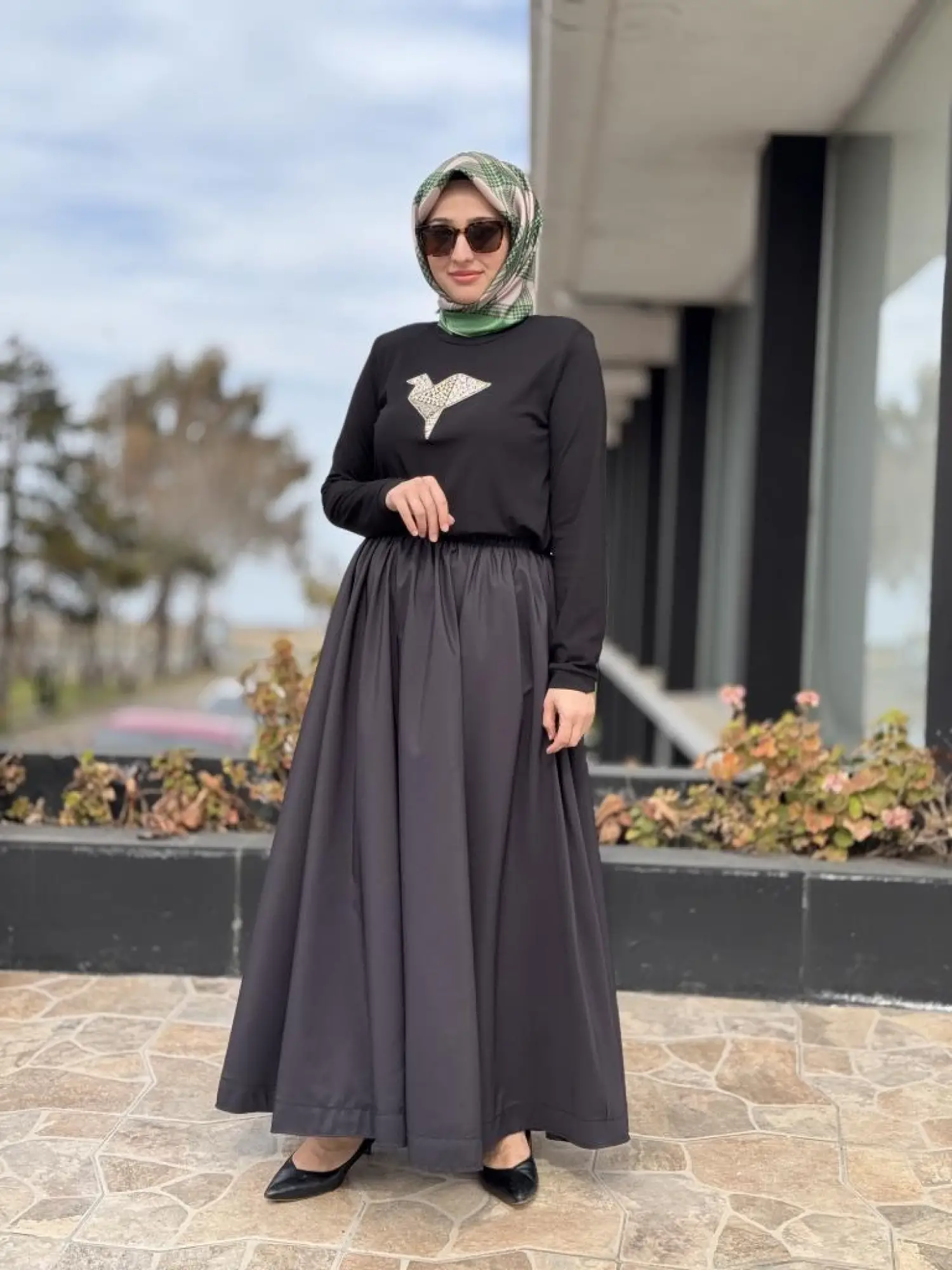 Qupra Taş Detaylı Bluz Etek Takım WAB82094