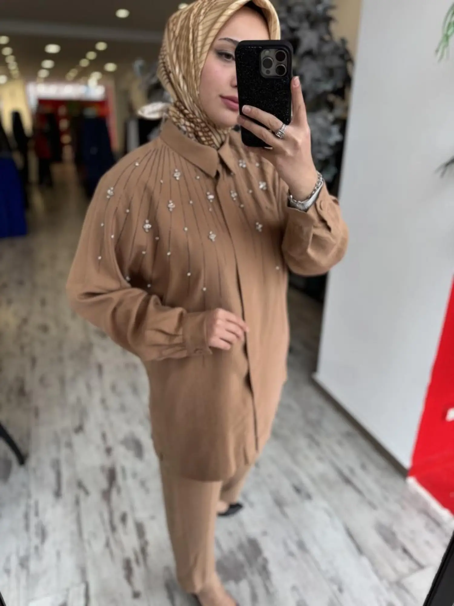 Qupra Taş Detaylı Gömlek Pantolon Takım WAB82029