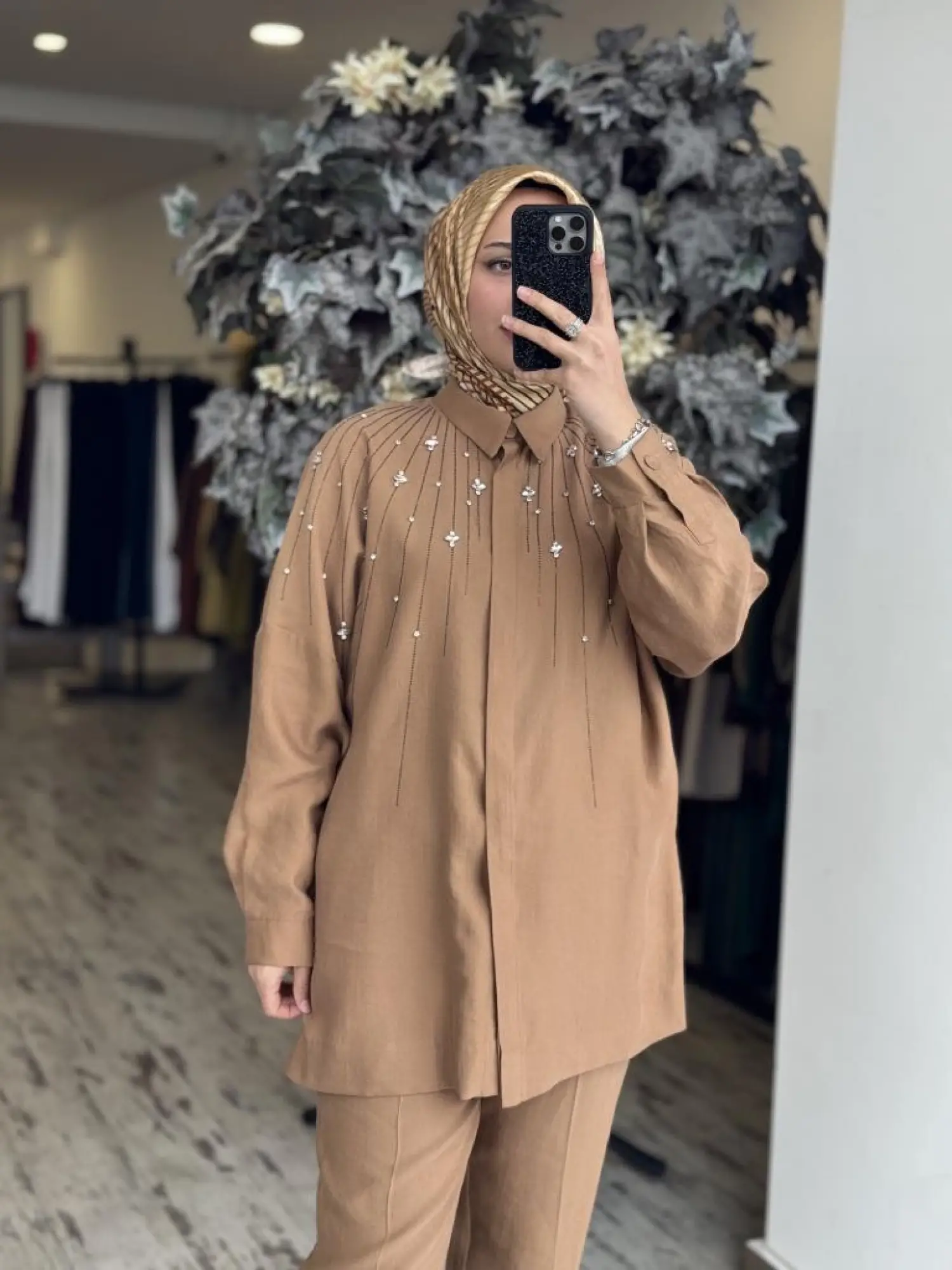 Qupra Taş Detaylı Gömlek Pantolon Takım WAB82029