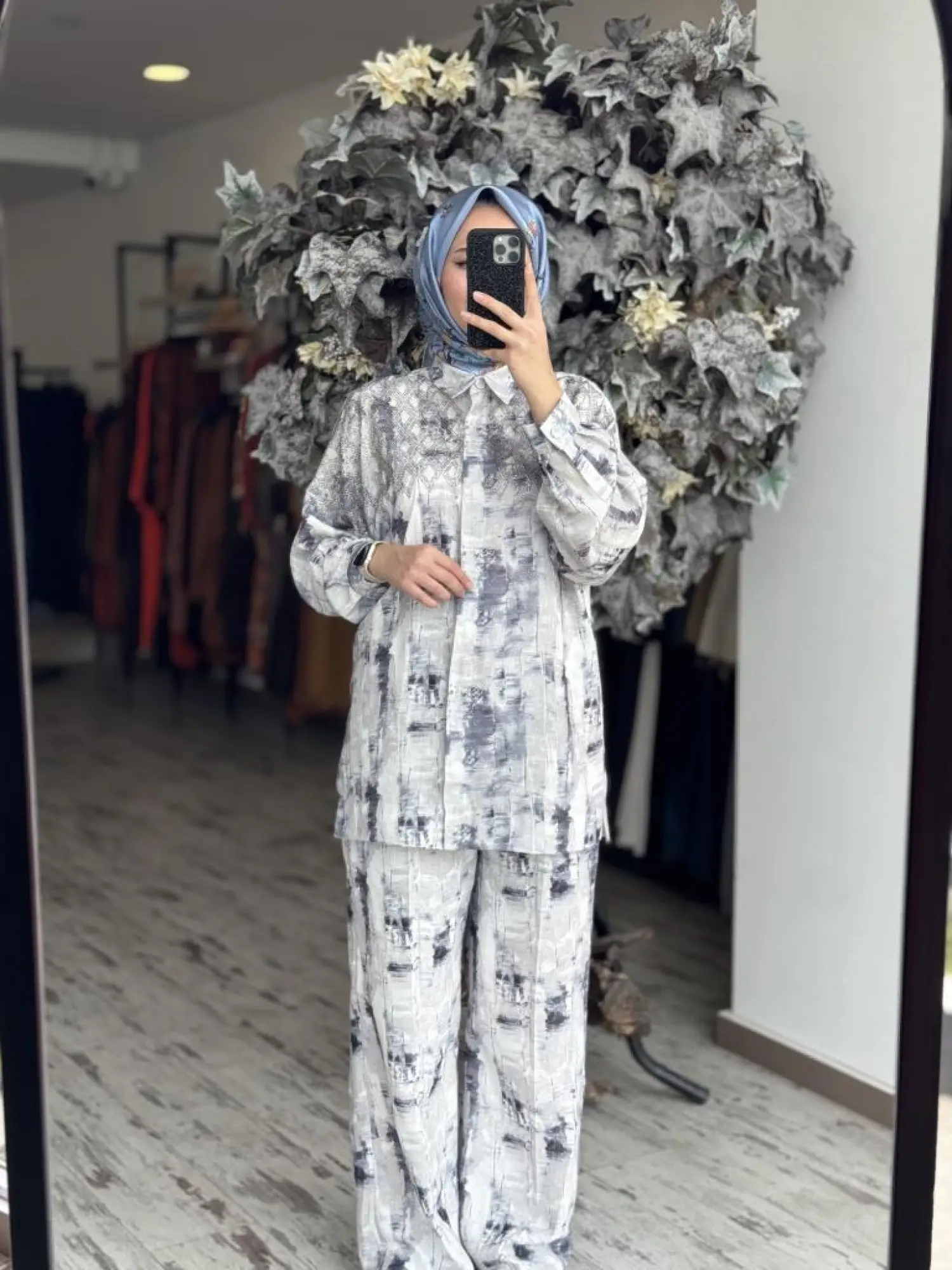 Qupra Taşlı Dijital Desen Gömlek Pantolon Takım WAB82039