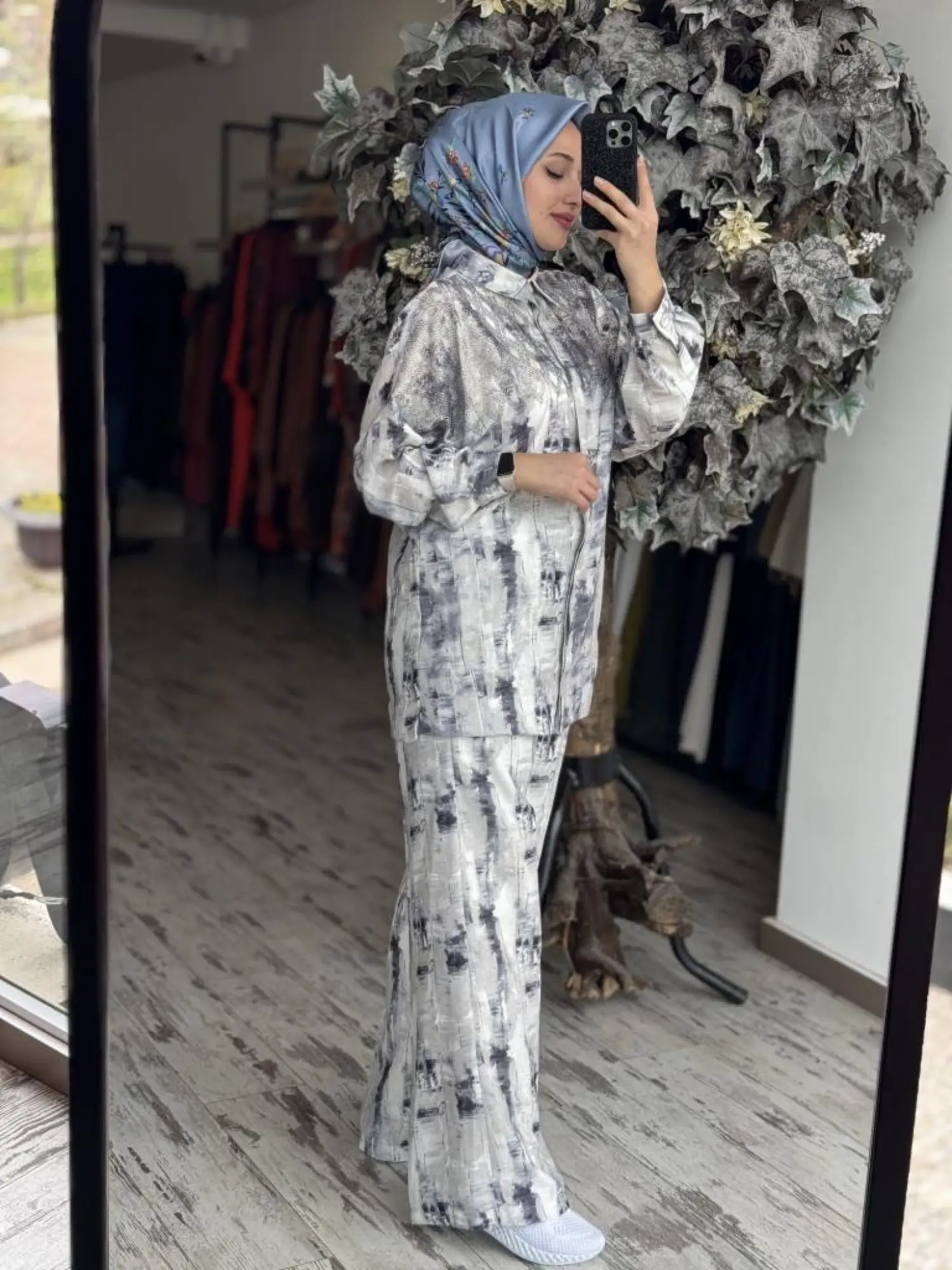 Qupra Taşlı Dijital Desen Gömlek Pantolon Takım WAB82039