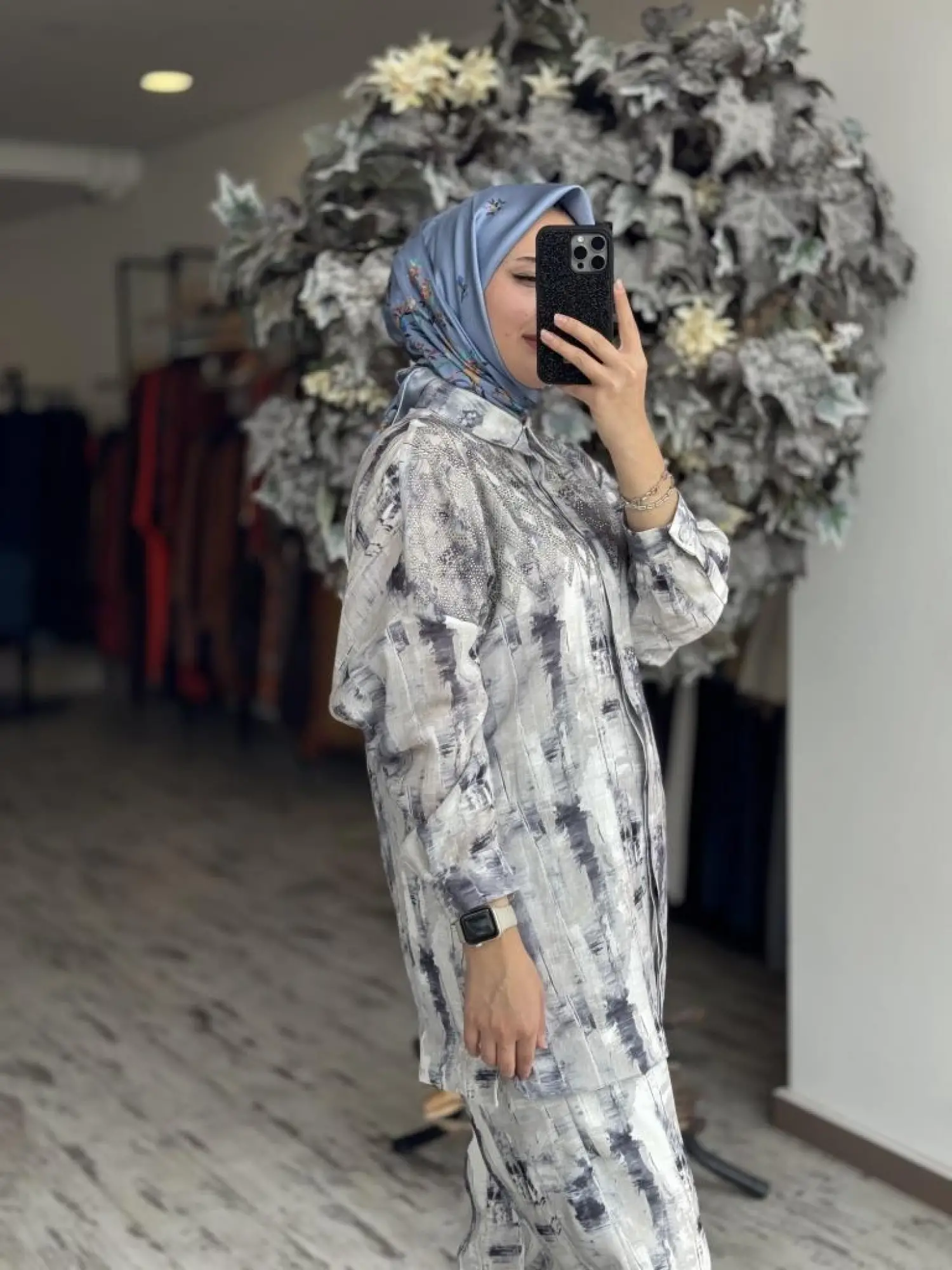 Qupra Taşlı Dijital Desen Gömlek Pantolon Takım WAB82039