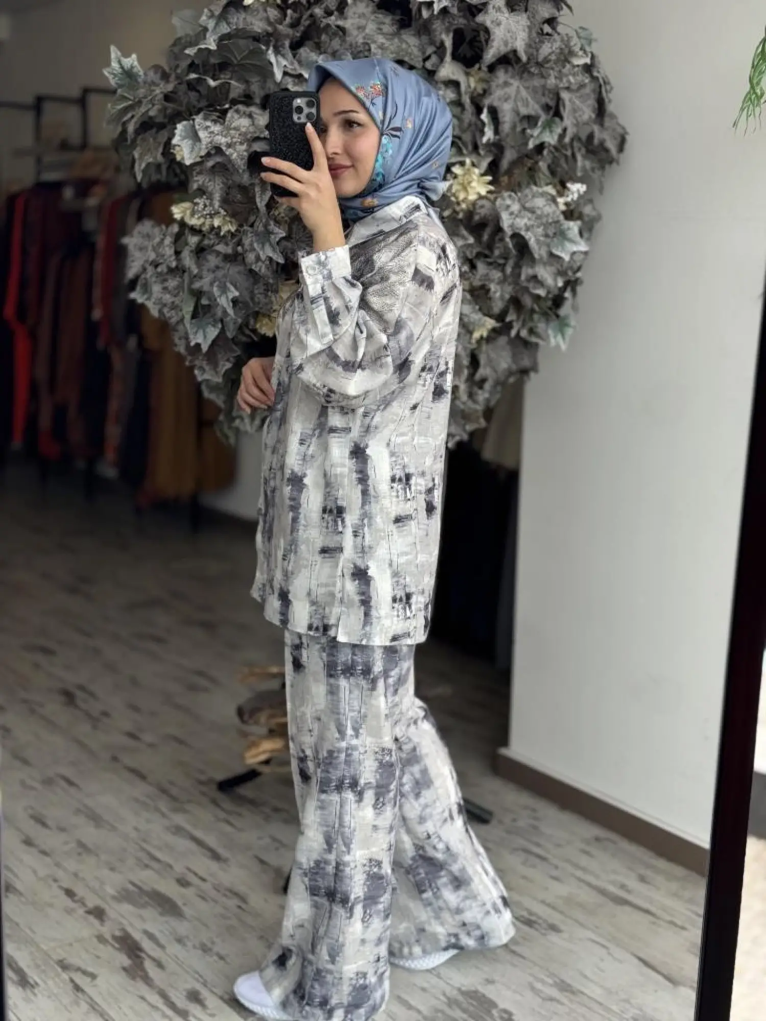 Qupra Taşlı Dijital Desen Gömlek Pantolon Takım WAB82039