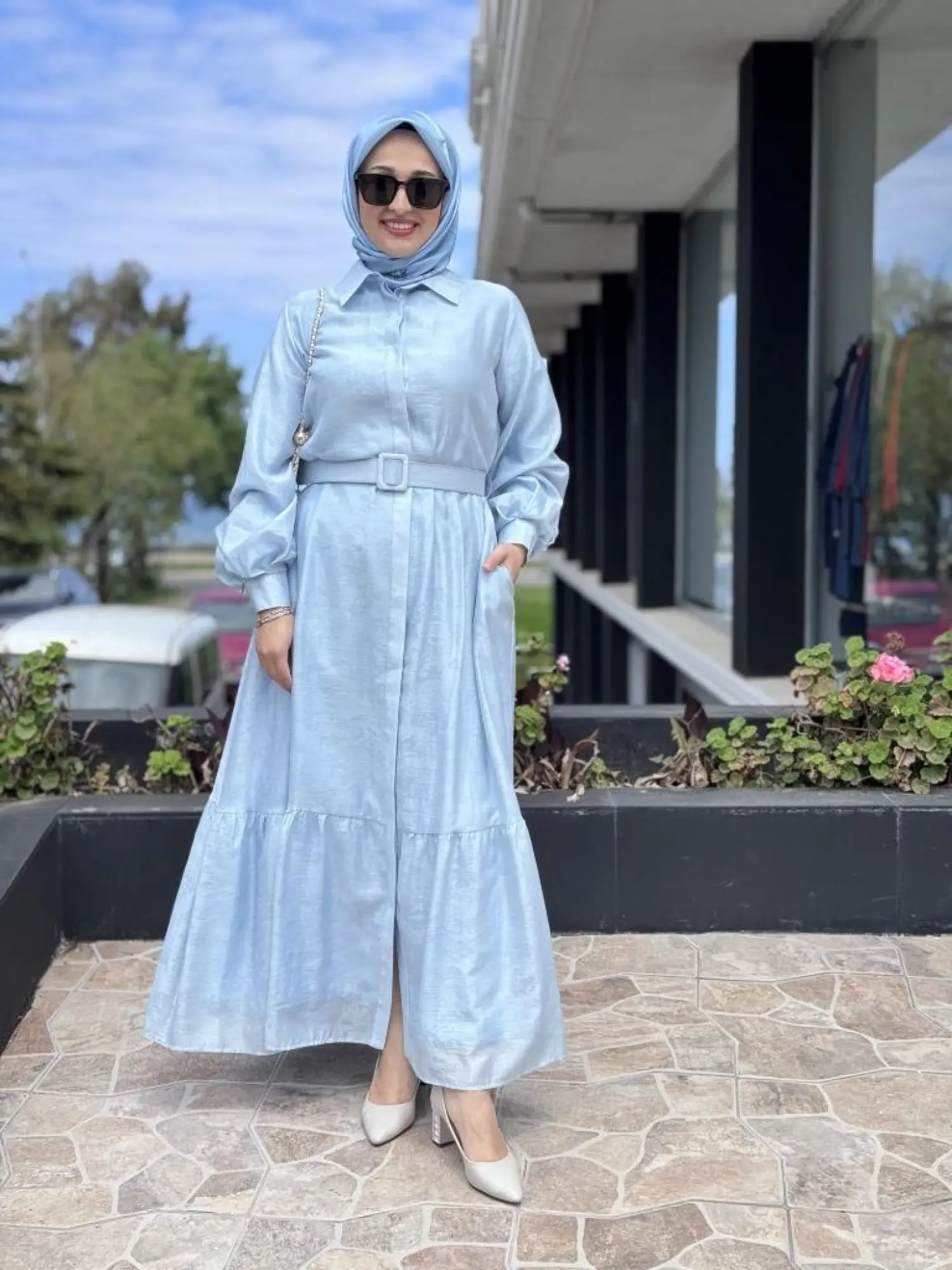 Qupra Vual Kemerli Gömlek Elbise WAB85005