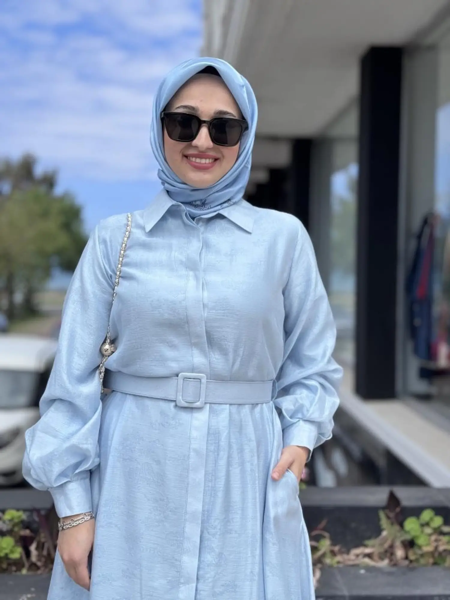 Qupra Vual Kemerli Gömlek Elbise WAB85005