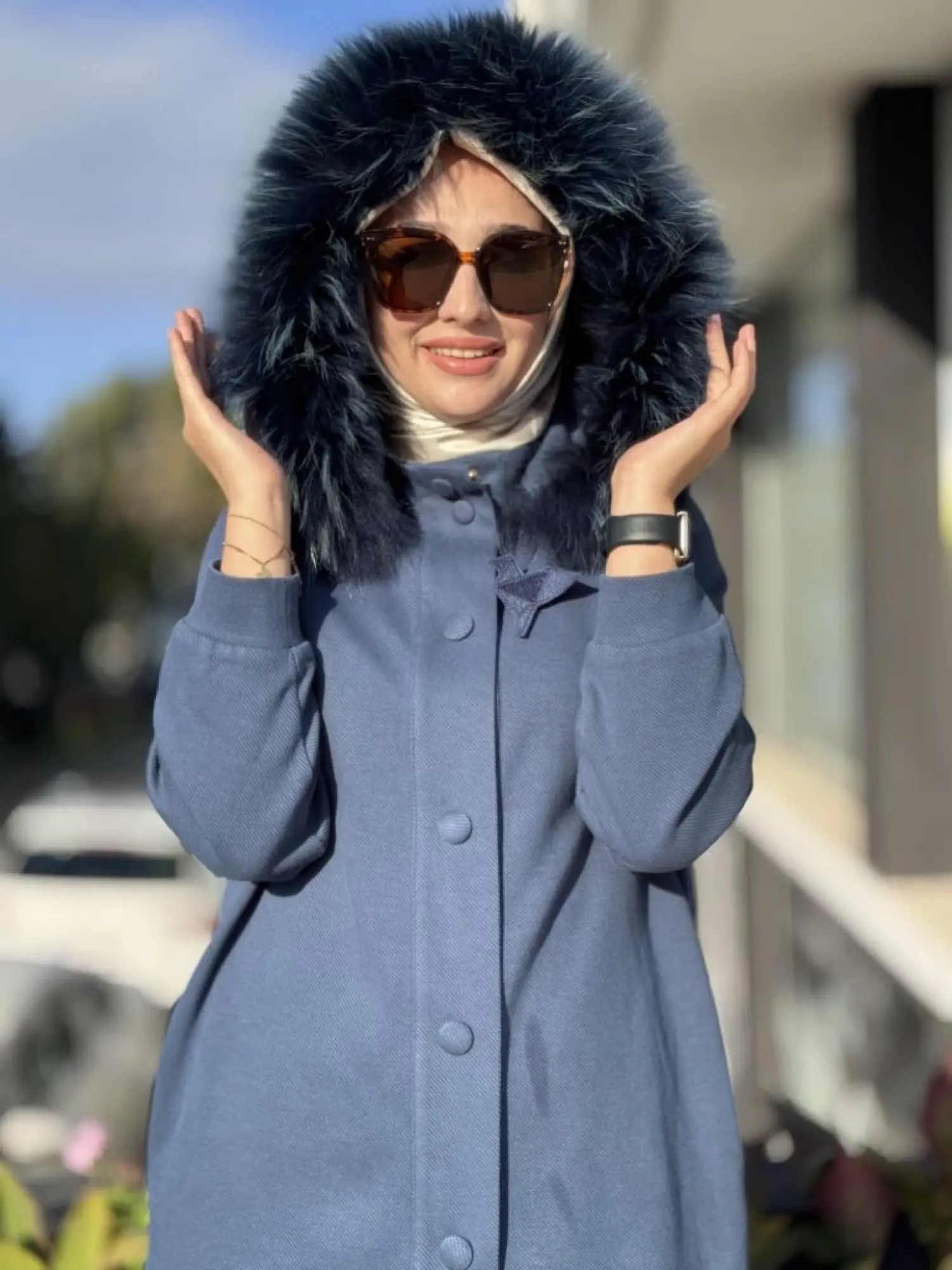 Qupra Yanları Fermuarlı Seyyar Kürk Kapüşonlu Kap Pantolon Takım WAC92000