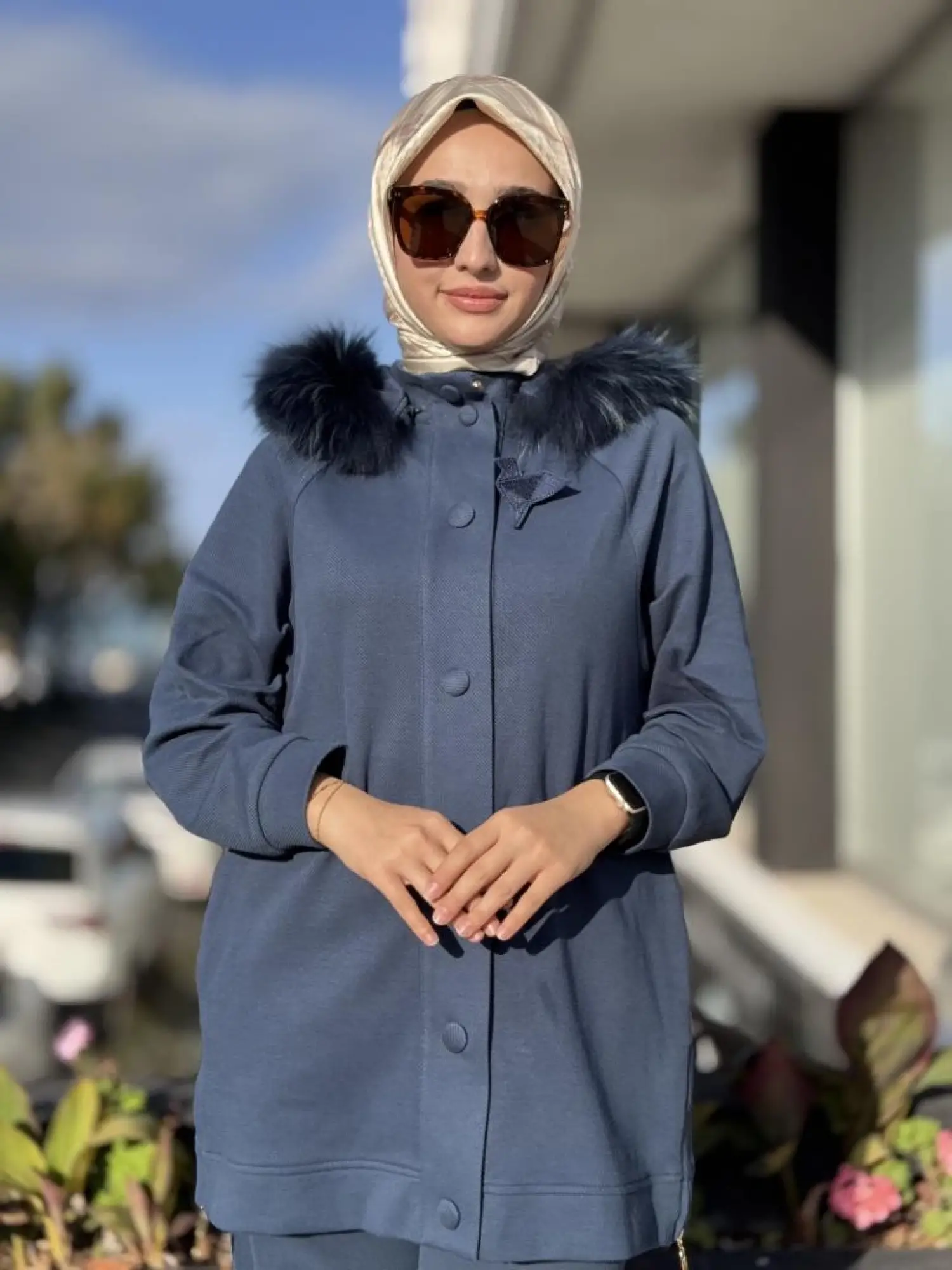 Qupra Yanları Fermuarlı Seyyar Kürk Kapüşonlu Kap Pantolon Takım WAC92000