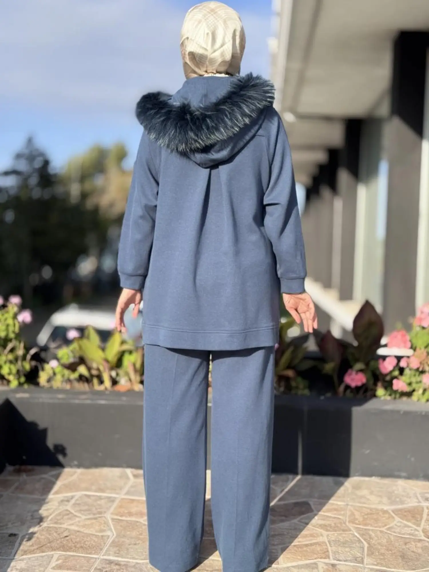 Qupra Yanları Fermuarlı Seyyar Kürk Kapüşonlu Kap Pantolon Takım WAC92000