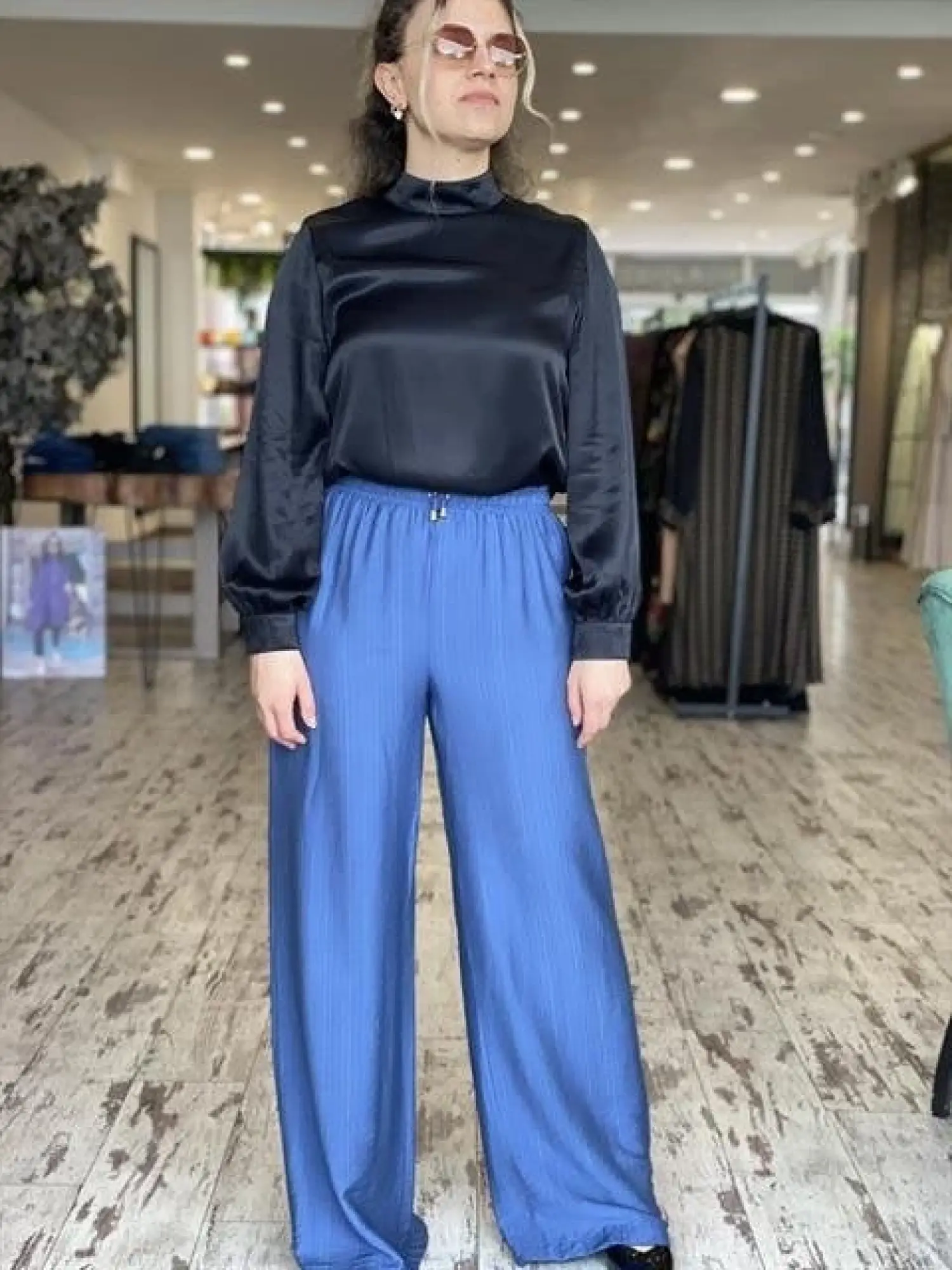 SAİSEİ Beli Lastikli Viscon Cepli Palazzo Pantolon