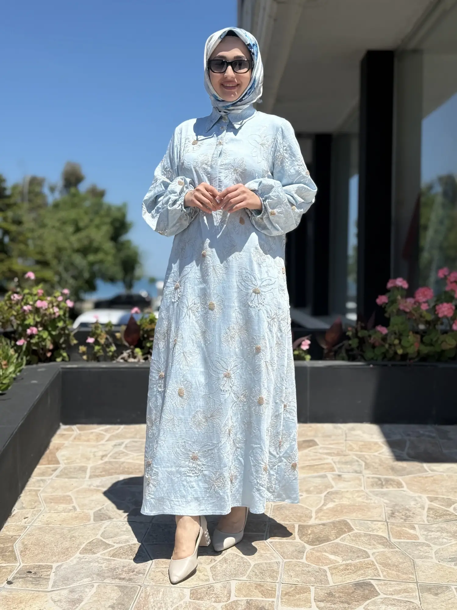 SENNA Nakış ve Boncuk İşlemeli Vual Flone Elbise SD2630047
