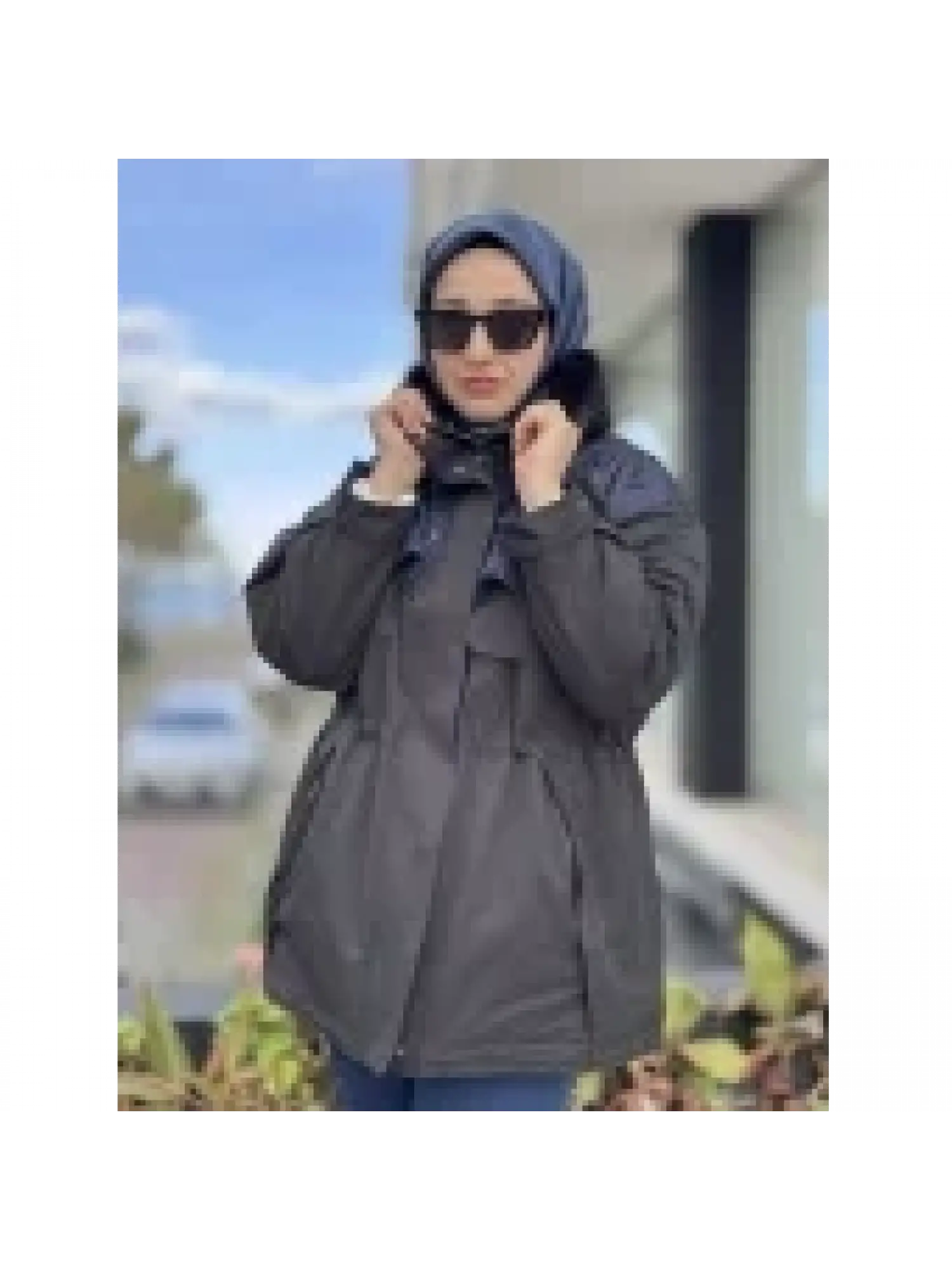 SİYAH-LACİVERT G6542 Denim Detaylı Seyyar Kürklü Kaban