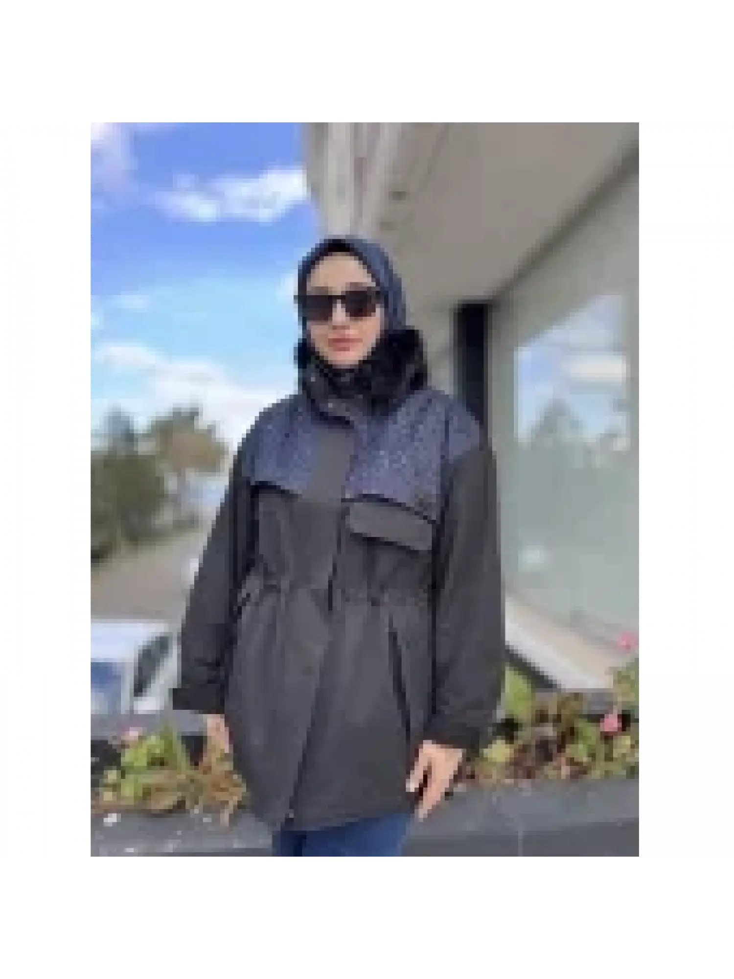 SİYAH-LACİVERT G6542 Denim Detaylı Seyyar Kürklü Kaban