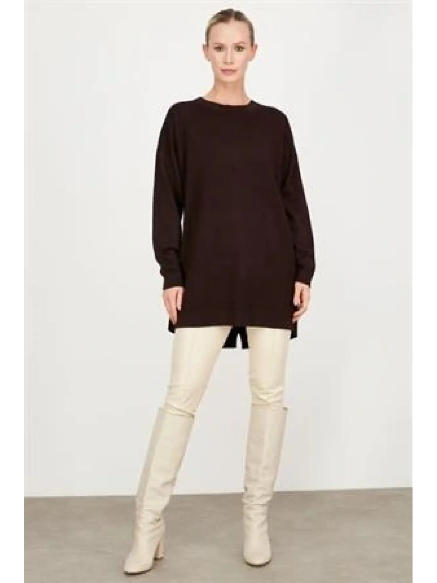 Tığ Triko Arkası Yırtmaçlı Yün Triko Tunik TNK21494