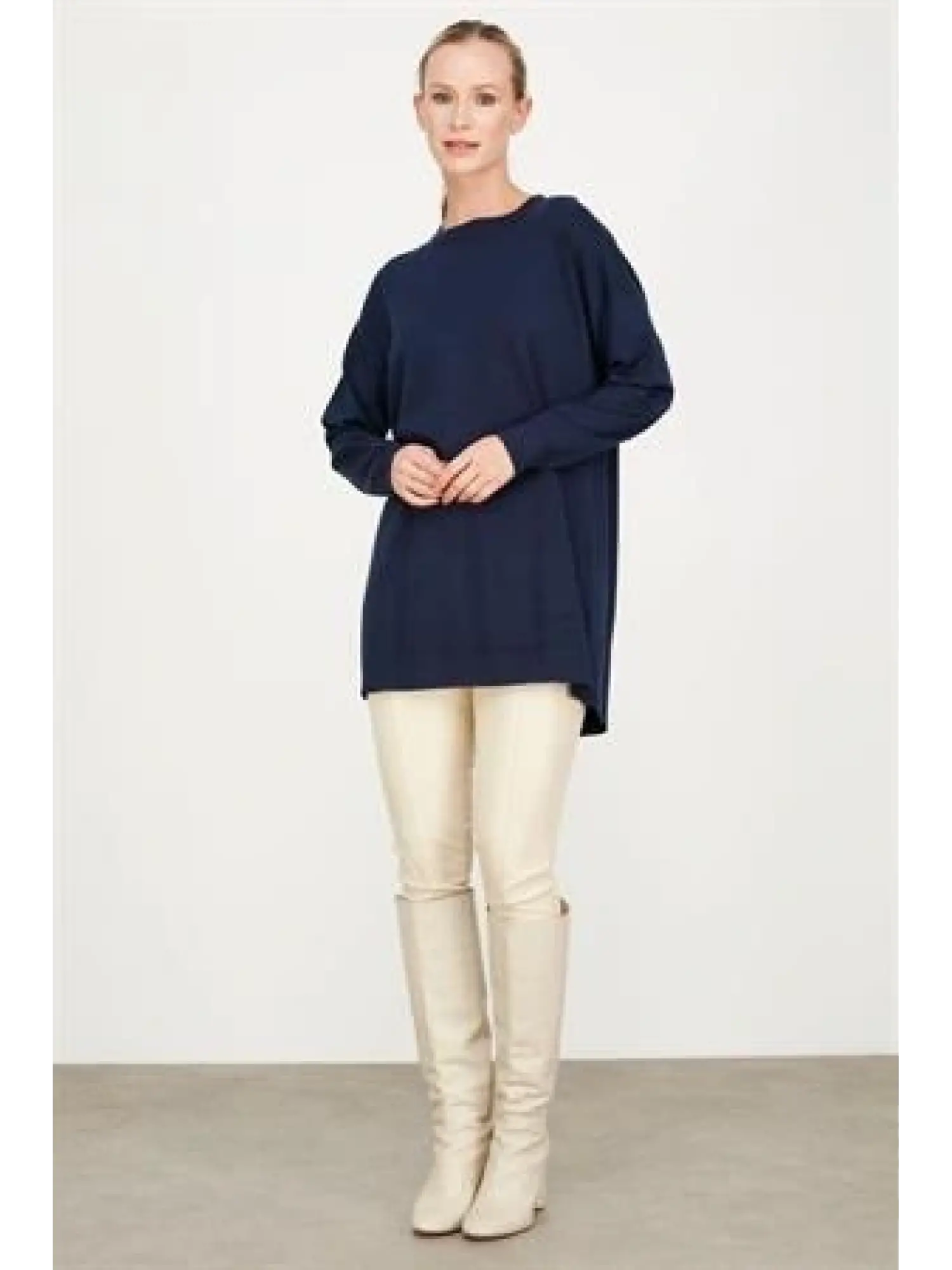 Tığ Triko Arkası Yırtmaçlı Yün Triko Tunik TNK21494