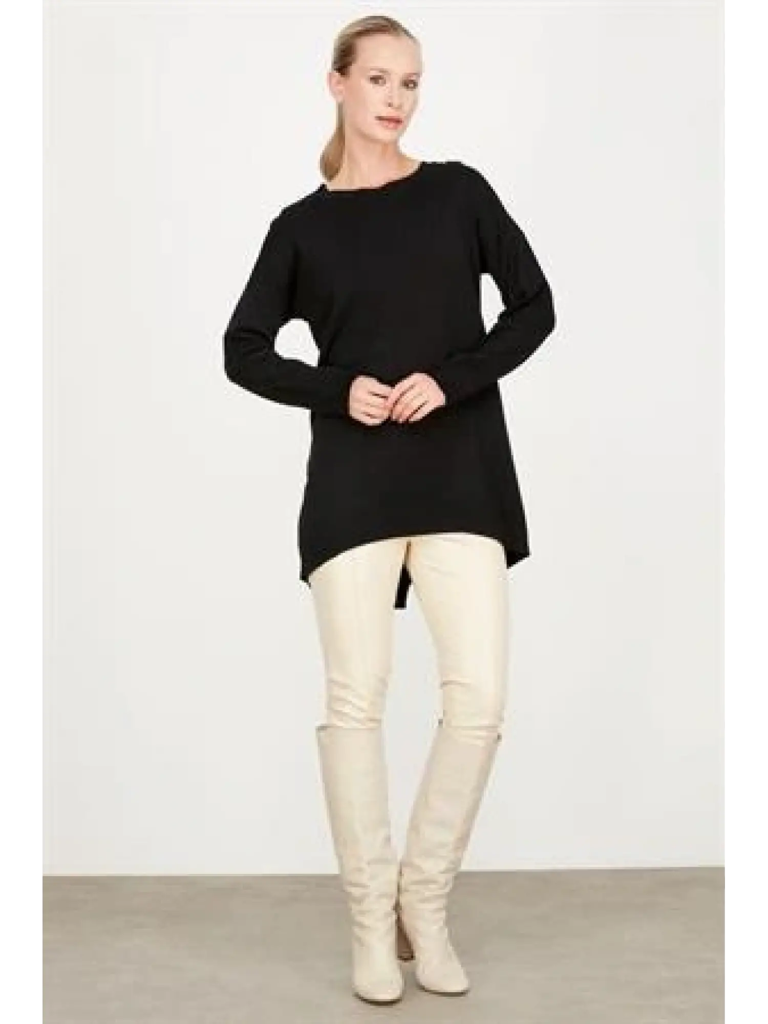 Tığ Triko Arkası Yırtmaçlı Yün Triko Tunik TNK21494