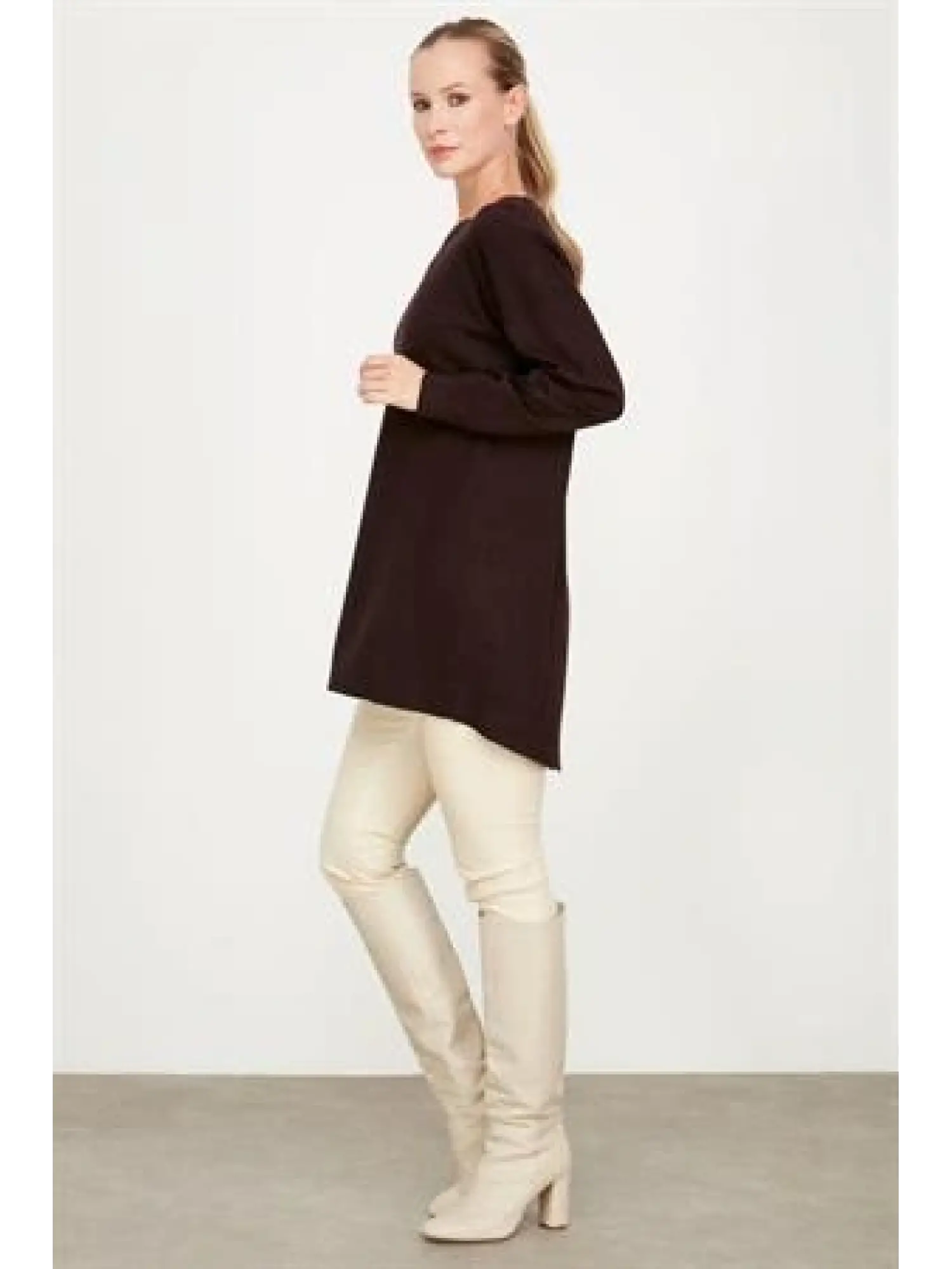 Tığ Triko Arkası Yırtmaçlı Yün Triko Tunik TNK21494