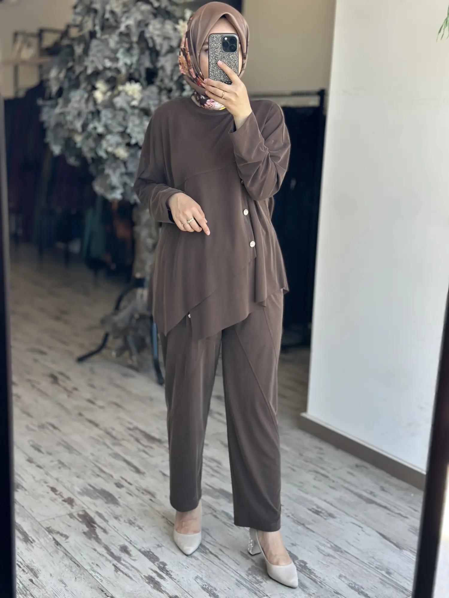 Tığ Triko  Asimetrik Model Kristal Düğme Detaylı Pantolonlu Takım TKM5132