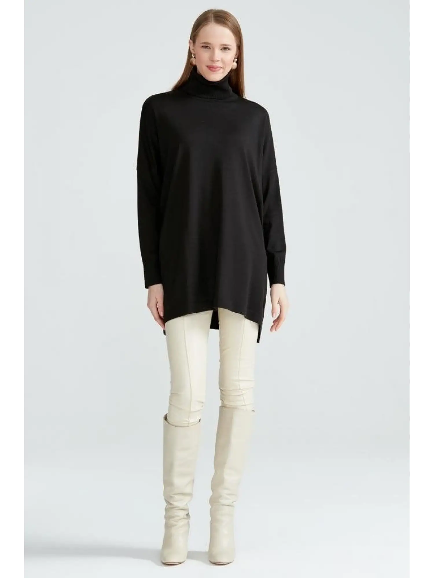 Tığ Triko Balıkçı Yaka Oversize Basic Triko Tunik TNK21135