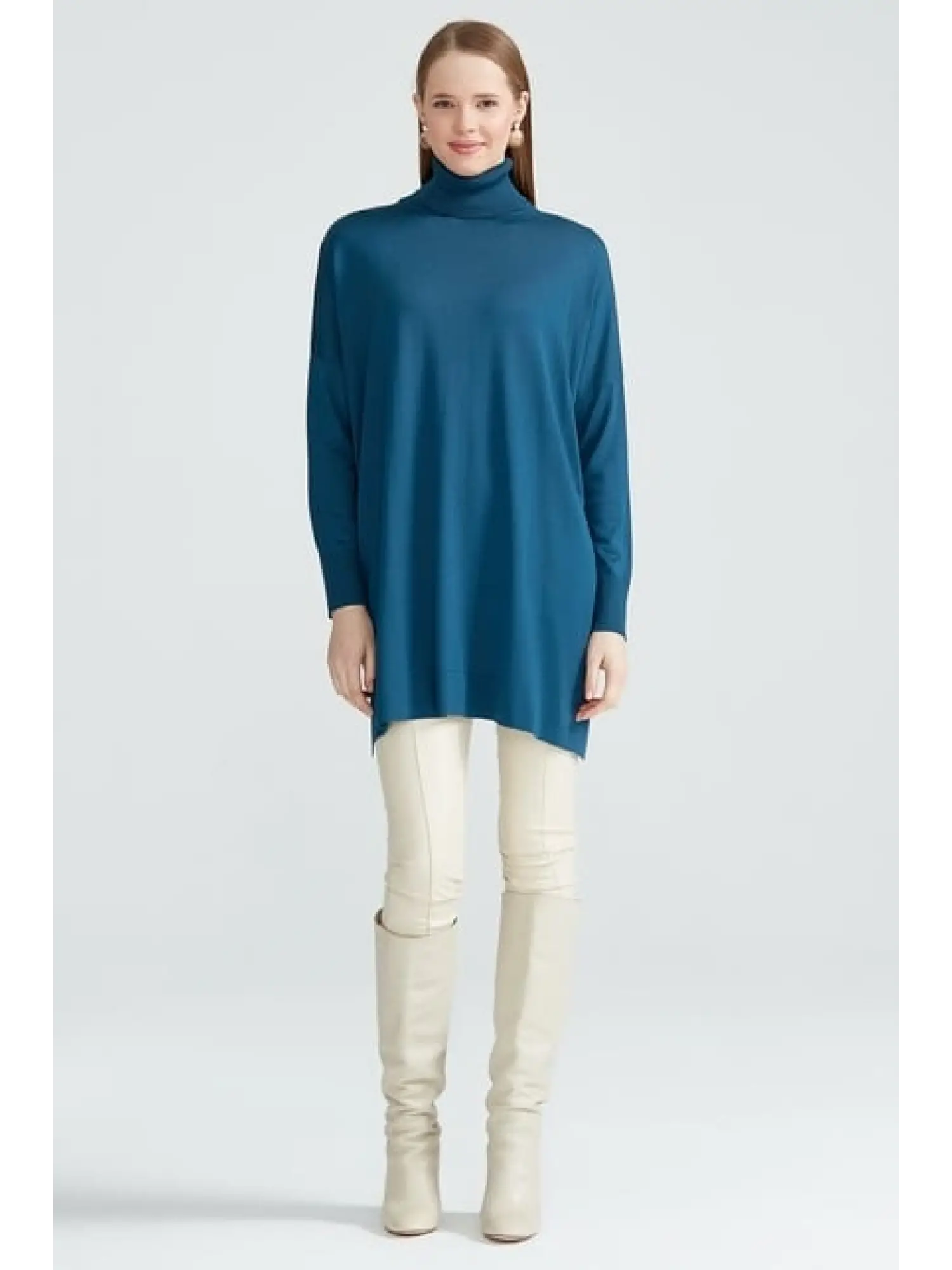 Tığ Triko Balıkçı Yaka Oversize Basic Triko Tunik TNK21135