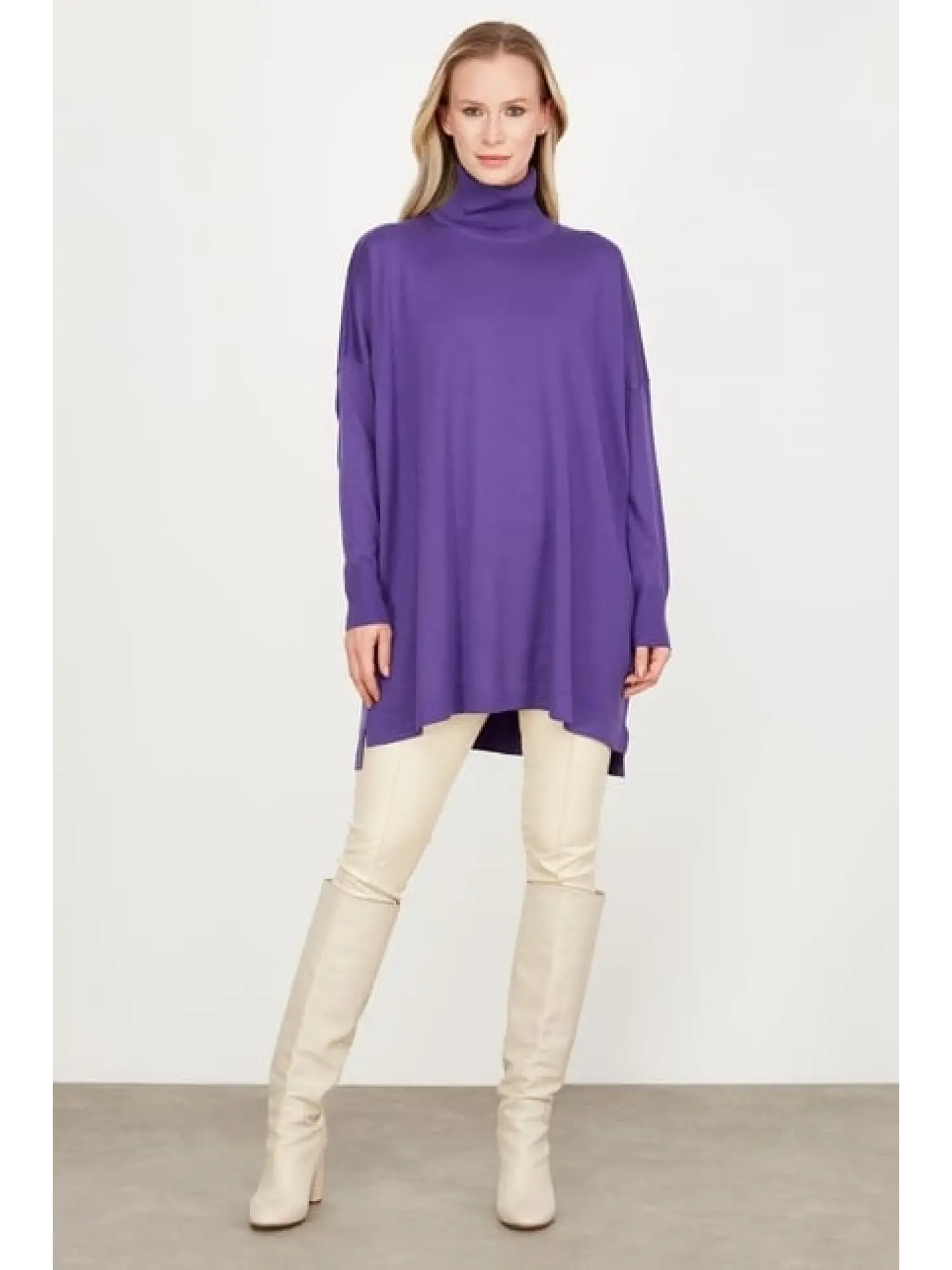 Tığ Triko Balıkçı Yaka Oversize Basic Triko Tunik TNK21135
