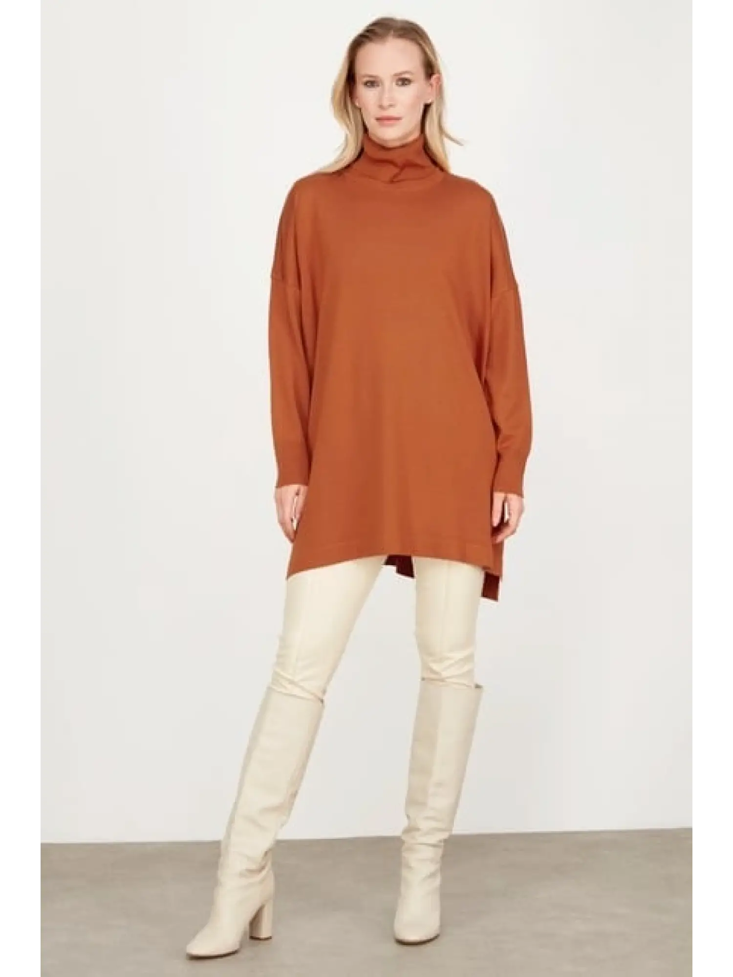 Tığ Triko Balıkçı Yaka Oversize Basic Triko Tunik TNK21135