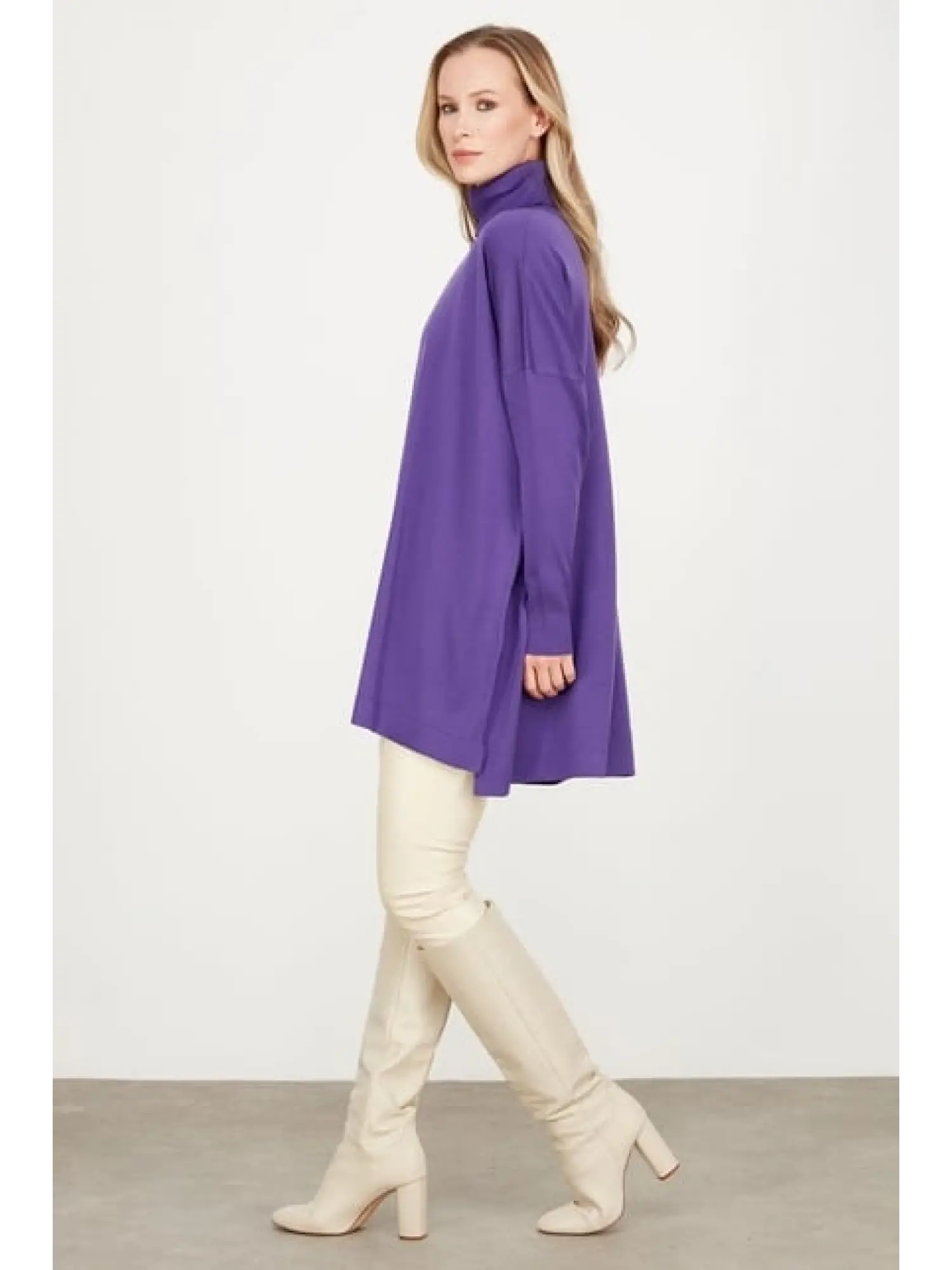 Tığ Triko Balıkçı Yaka Oversize Basic Triko Tunik TNK21135