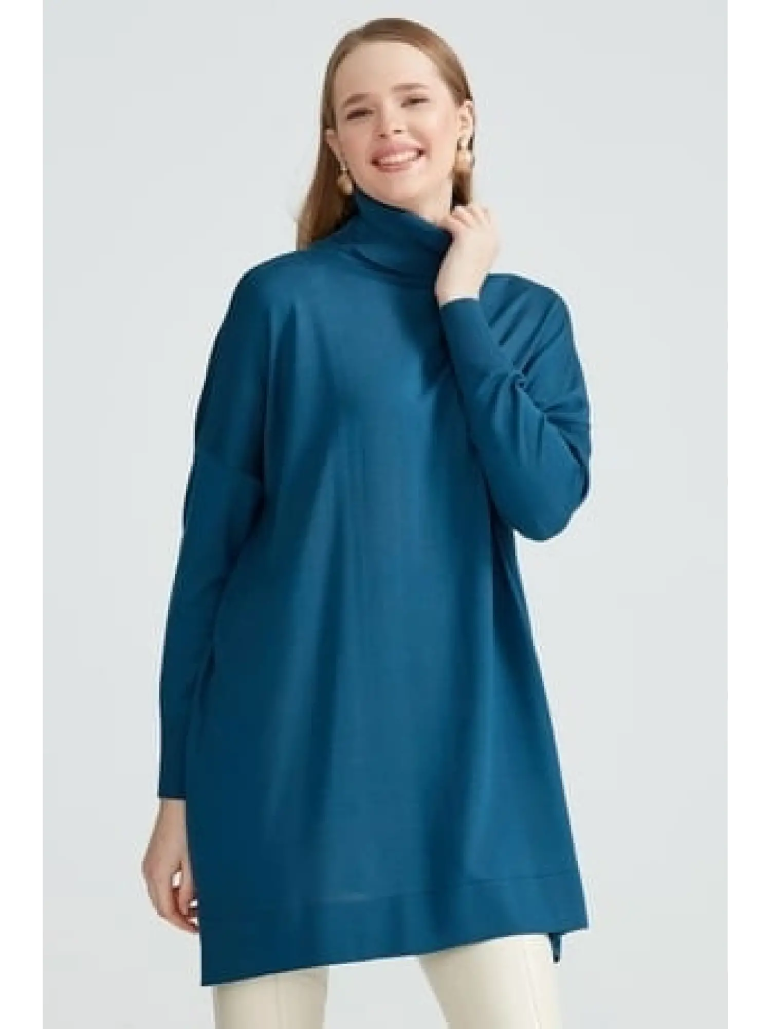 Tığ Triko Balıkçı Yaka Oversize Basic Triko Tunik TNK21135