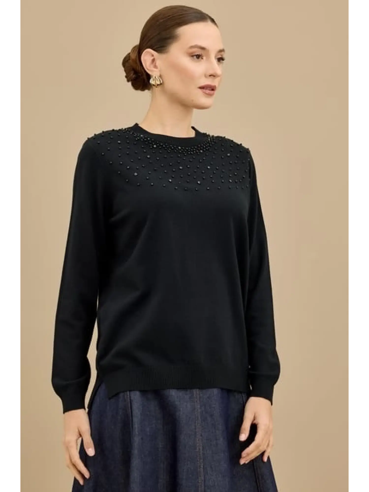 Tığ Triko Boncuk İşlemeli Bluz BLZ21725