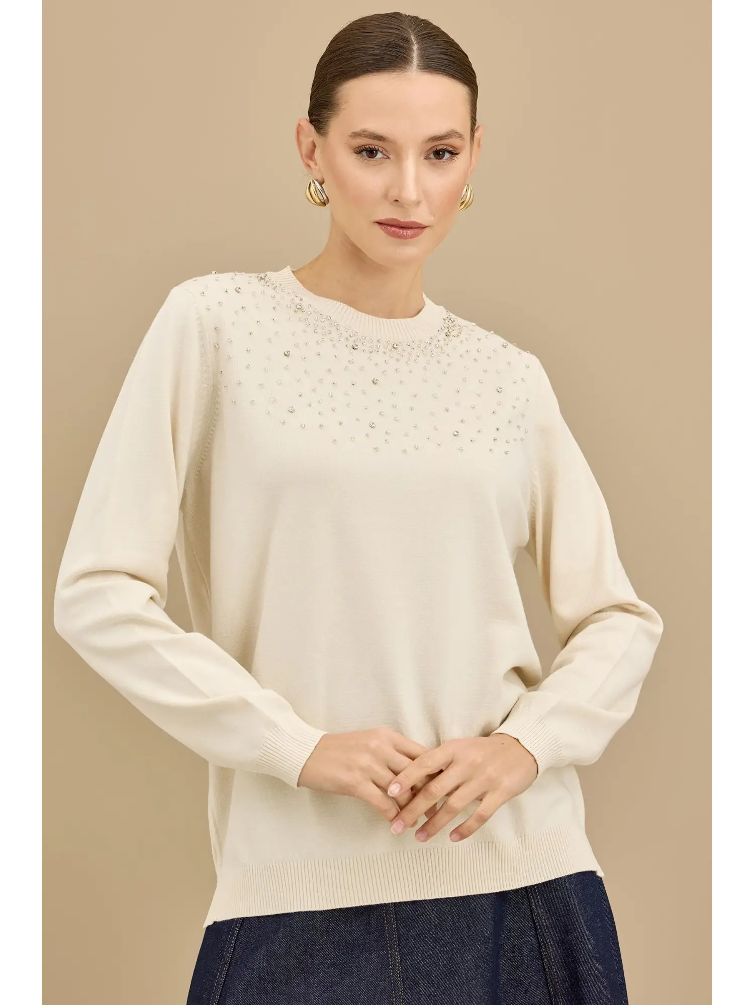 Tığ Triko Boncuk İşlemeli Bluz BLZ21725