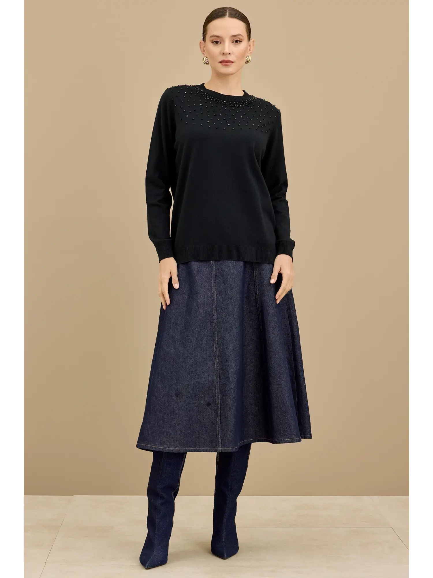 Tığ Triko Boncuk İşlemeli Bluz BLZ21725