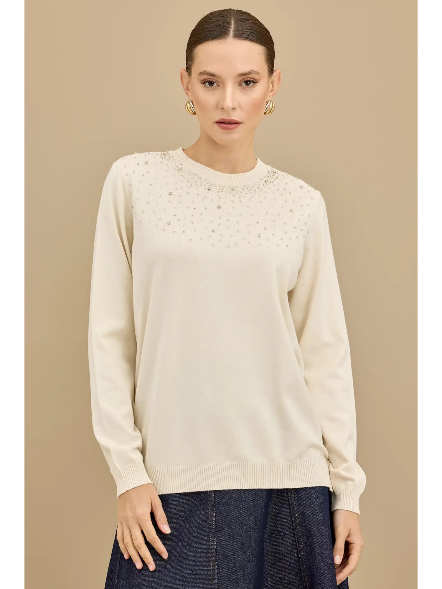 Tığ Triko Boncuk İşlemeli Bluz BLZ21725