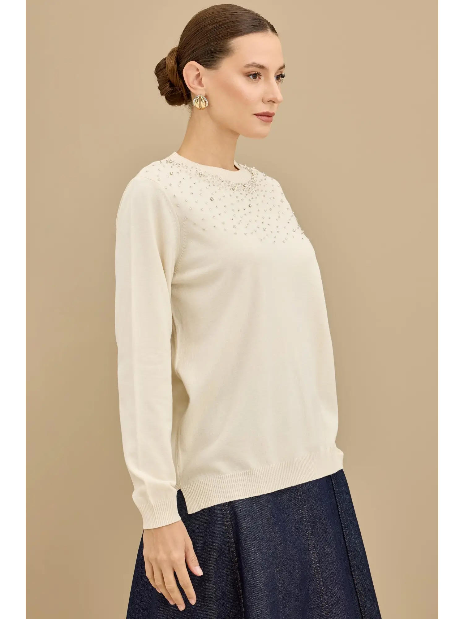 Tığ Triko Boncuk İşlemeli Bluz BLZ21725