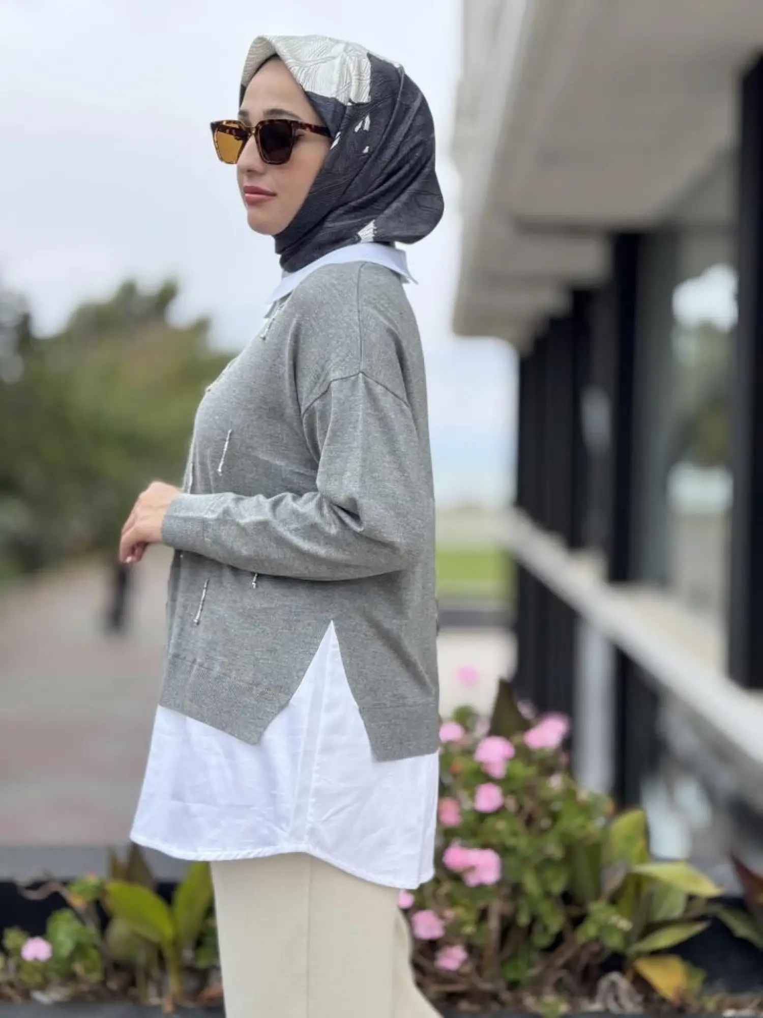 Tığ Triko Boncuk İşlemeli Gömlek Detaylı Tunik TNK21704