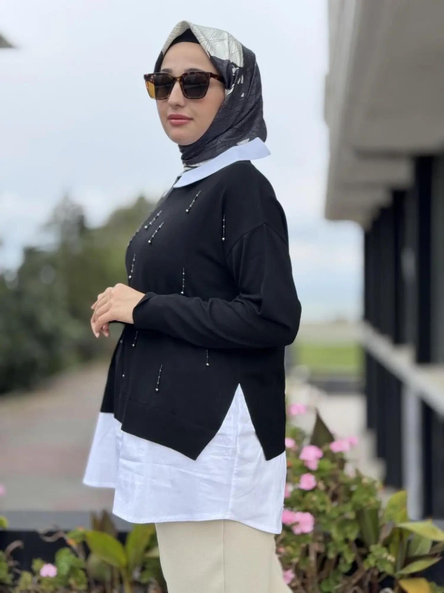 Tığ Triko Boncuk İşlemeli Gömlek Detaylı Tunik TNK21704