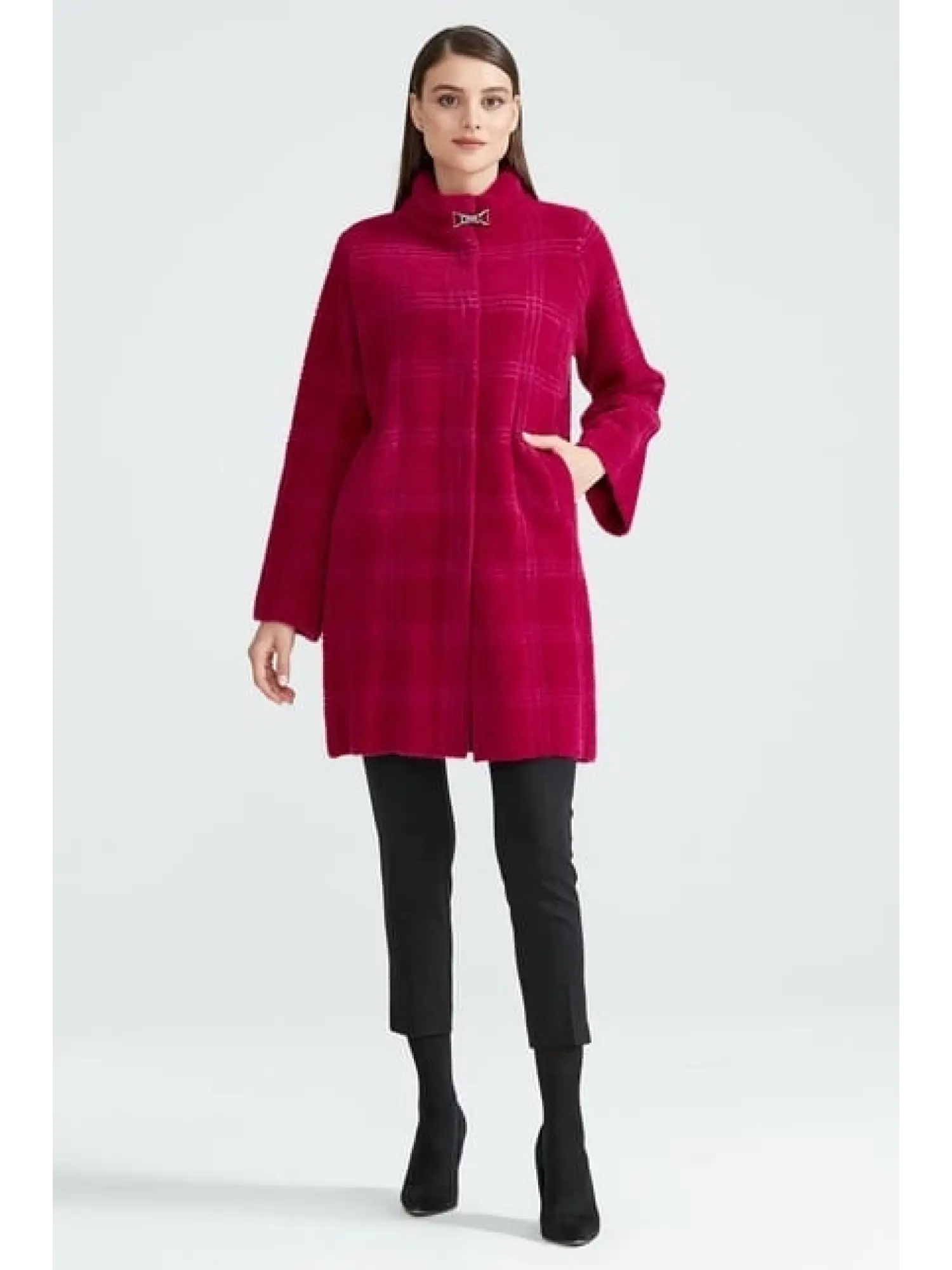 Tığ Triko Broşlu Örgü Detaylı Mink Kaban KBN20862