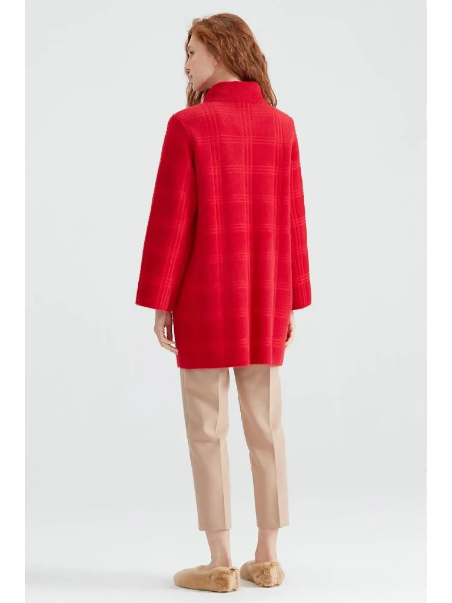 Tığ Triko Broşlu Örgü Detaylı Mink Kaban KBN20862