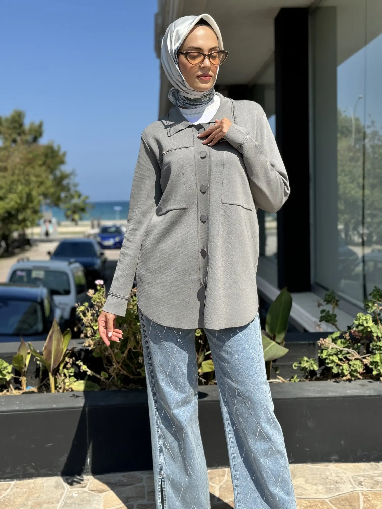 Tığ Triko Cep Detaylı Polo Yakalı Rayon Triko Hırka HRK21562