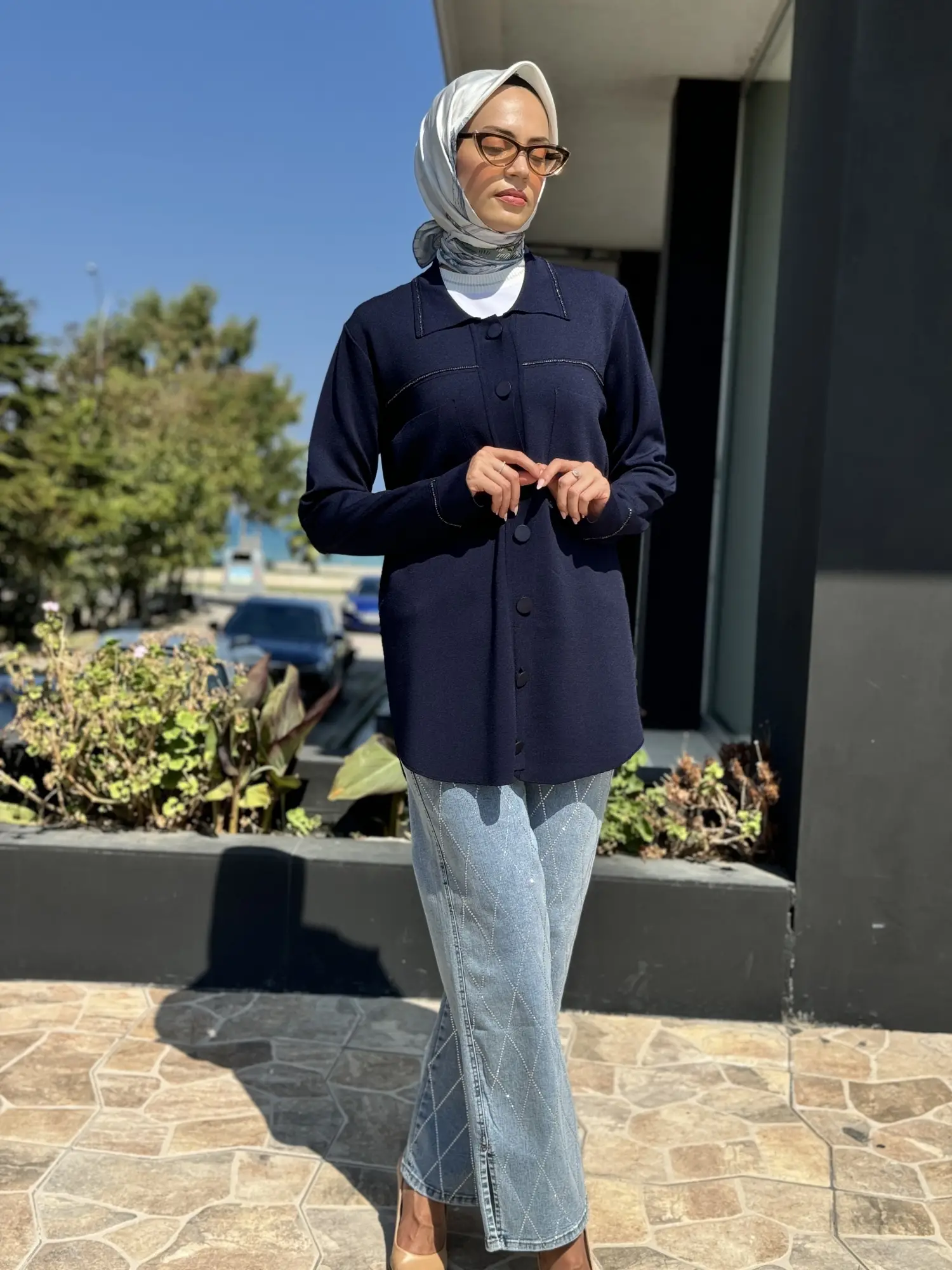 Tığ Triko Cep Detaylı Polo Yakalı Rayon Triko Hırka HRK21562