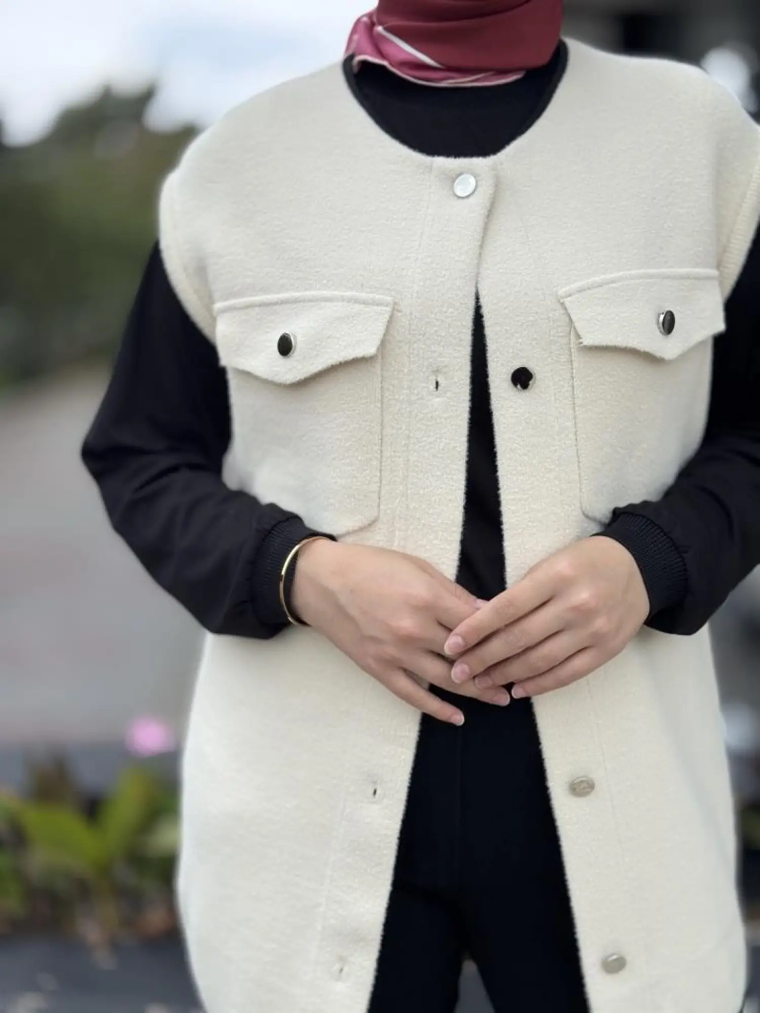 Tığ Triko Cep Detaylı Triko Yelek YLK22019