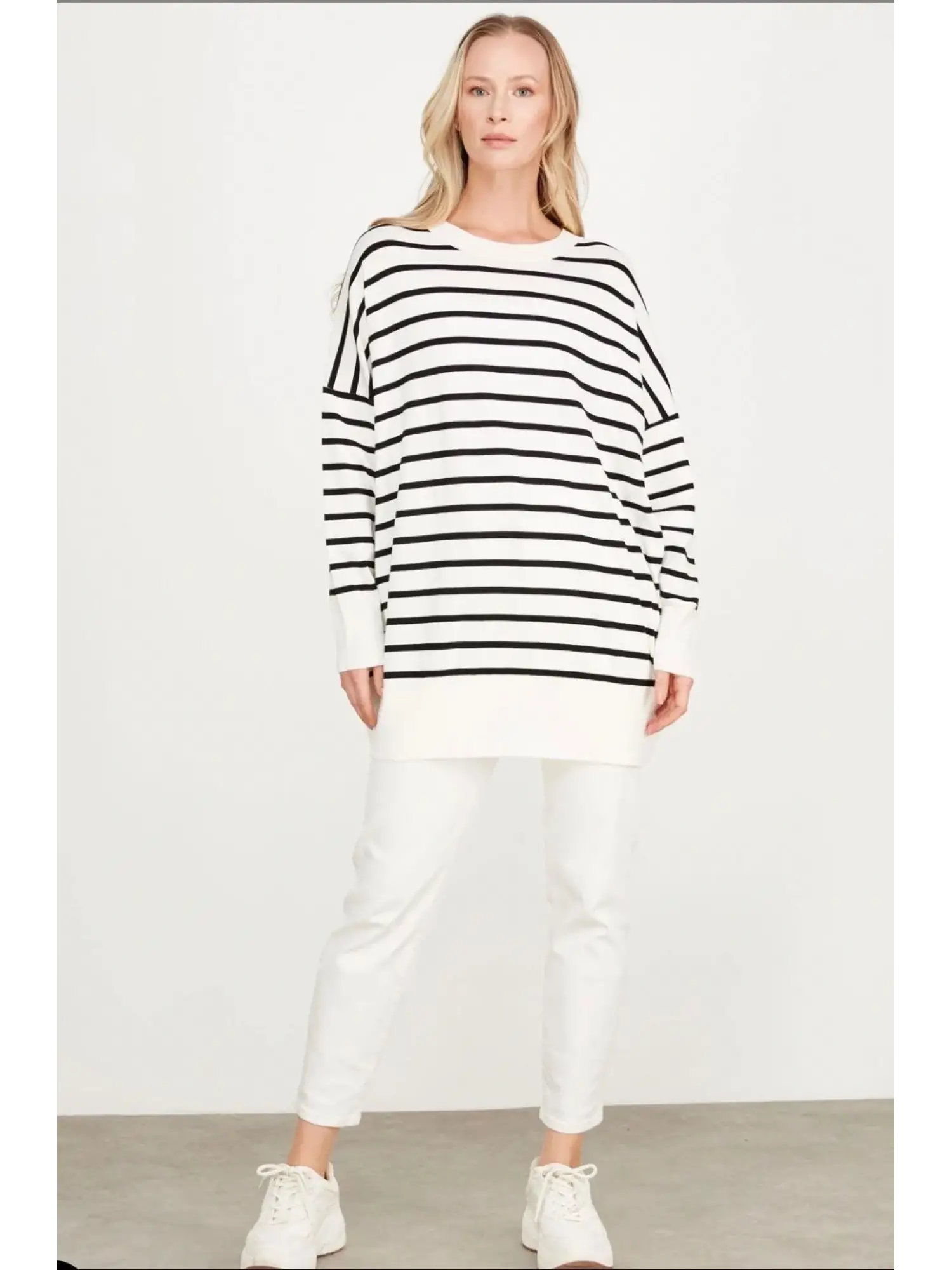 Tığ Triko Çizgili Yün Triko Tunik TNK21495