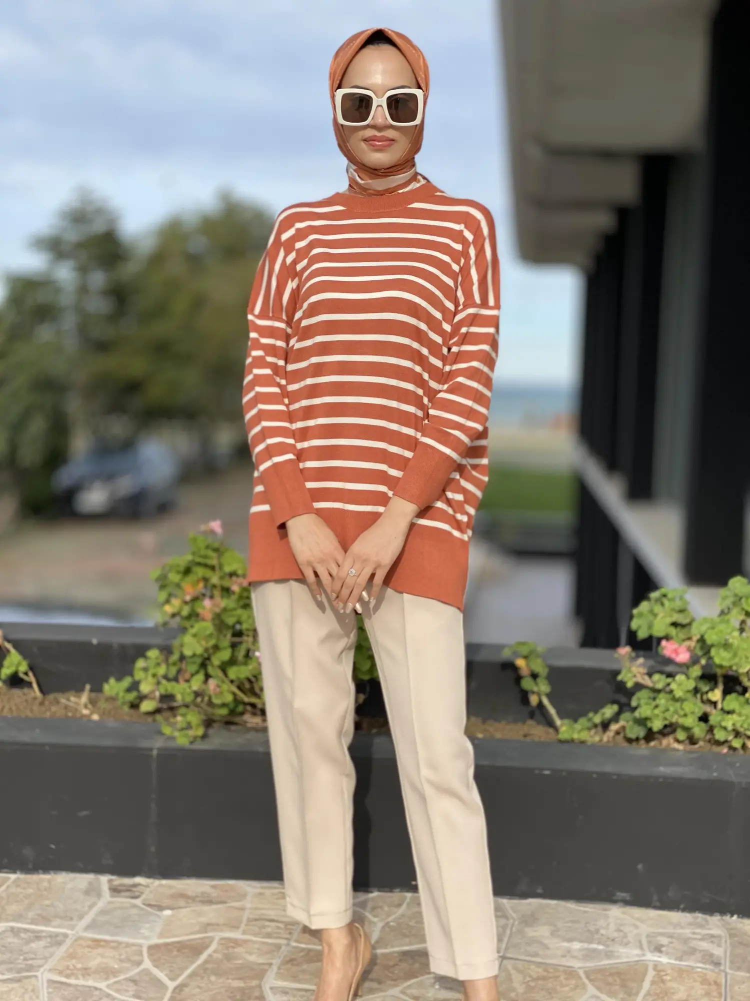 Tığ Triko Çizgili Yün Triko Tunik TNK21495