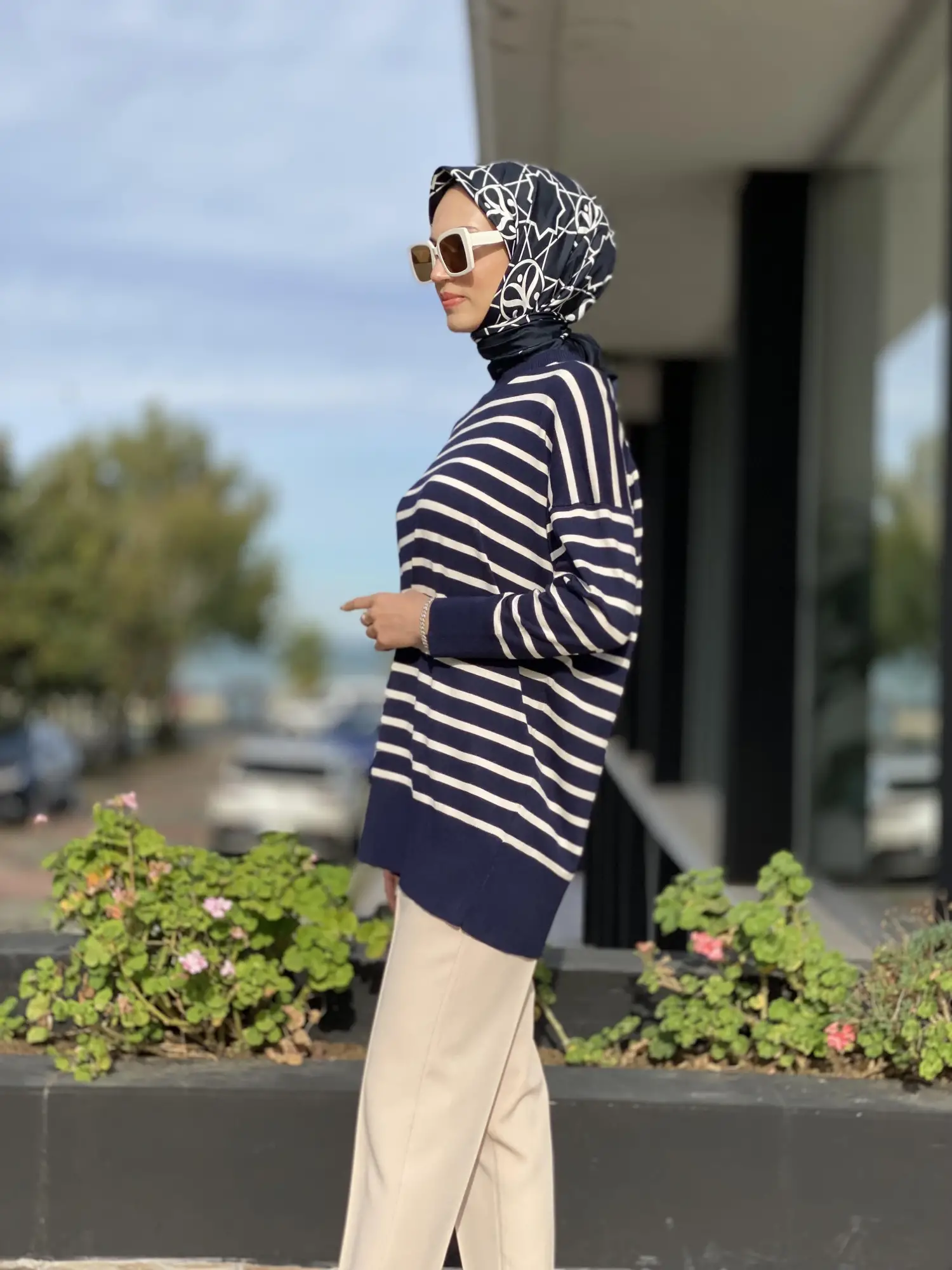 Tığ Triko Çizgili Yün Triko Tunik TNK21495