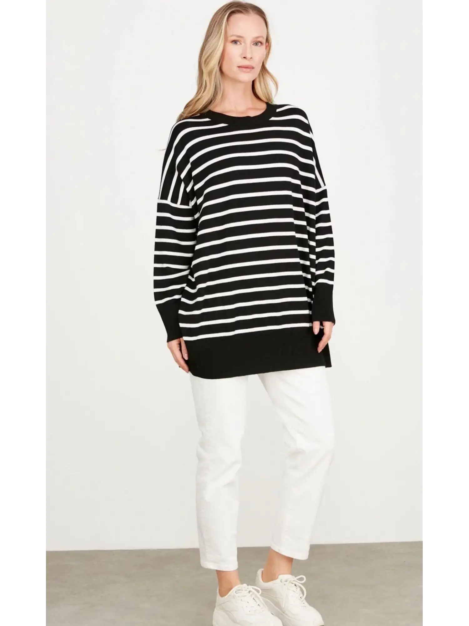 Tığ Triko Çizgili Yün Triko Tunik TNK21495