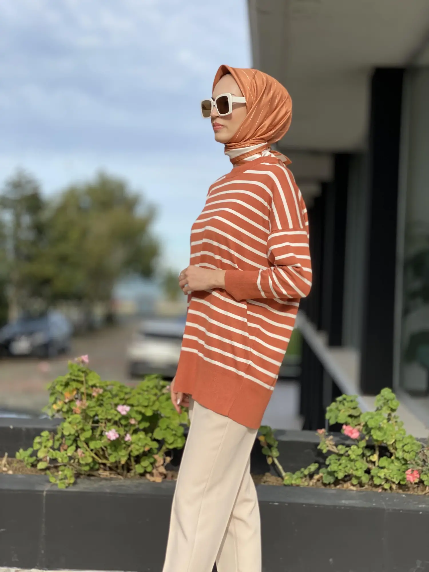 Tığ Triko Çizgili Yün Triko Tunik TNK21495