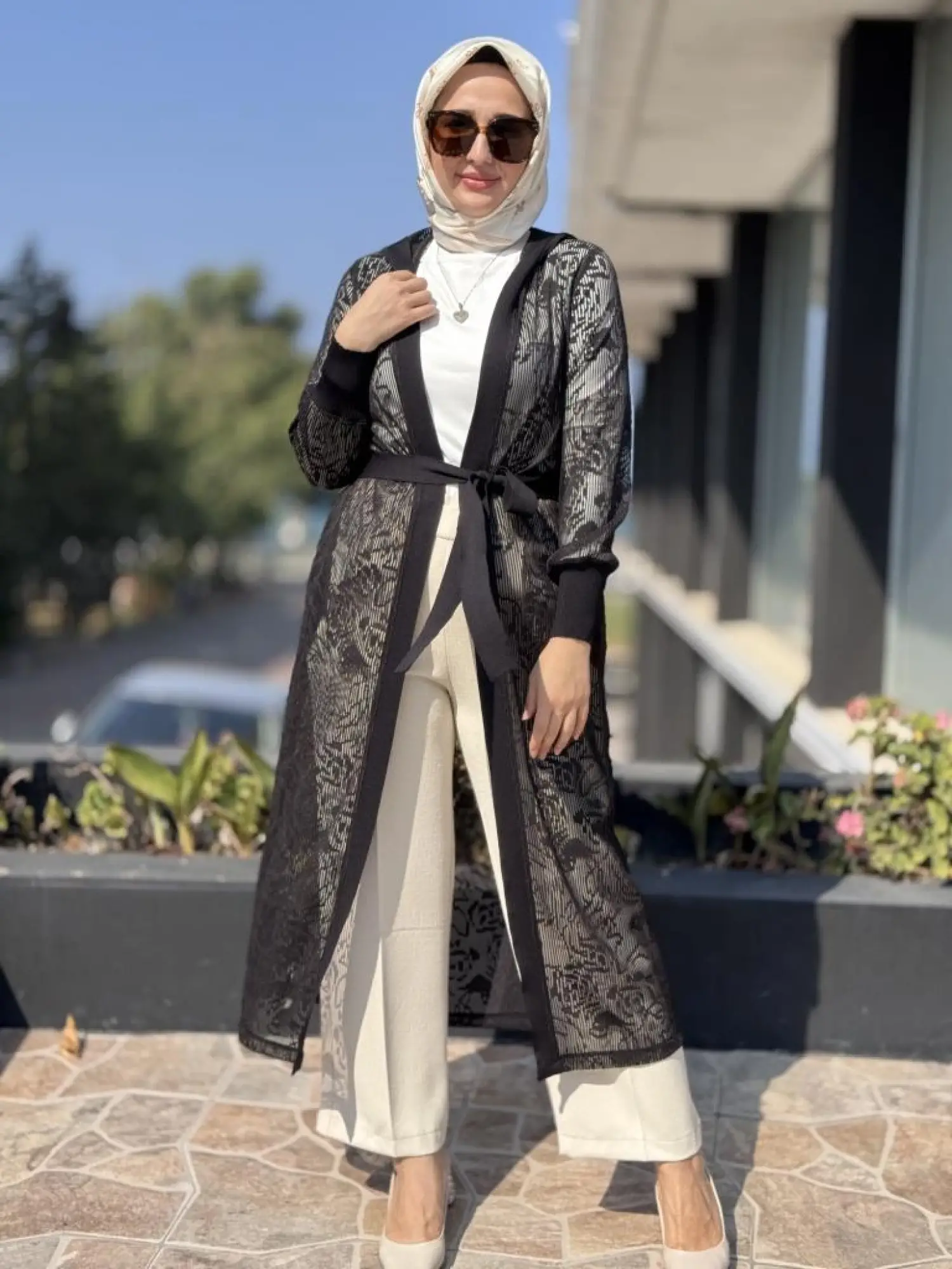 Tığ Triko Dantel Efenktli Kapüşonlu Uzun Kap KAP2094